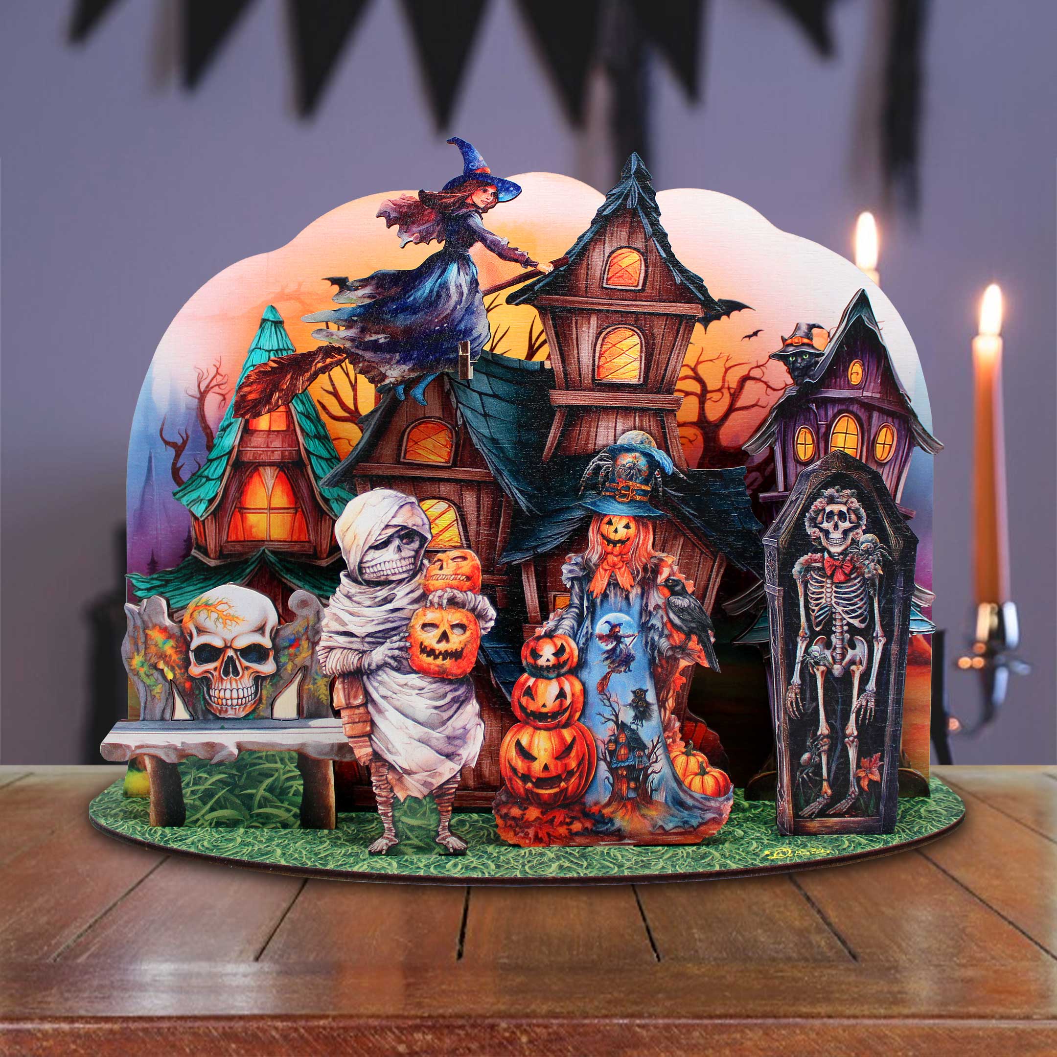 Halloween Spooky Village Eco Wood Decorative Village Eco Wood Set by G. Debrekht - Halloween Decor - 852741-12