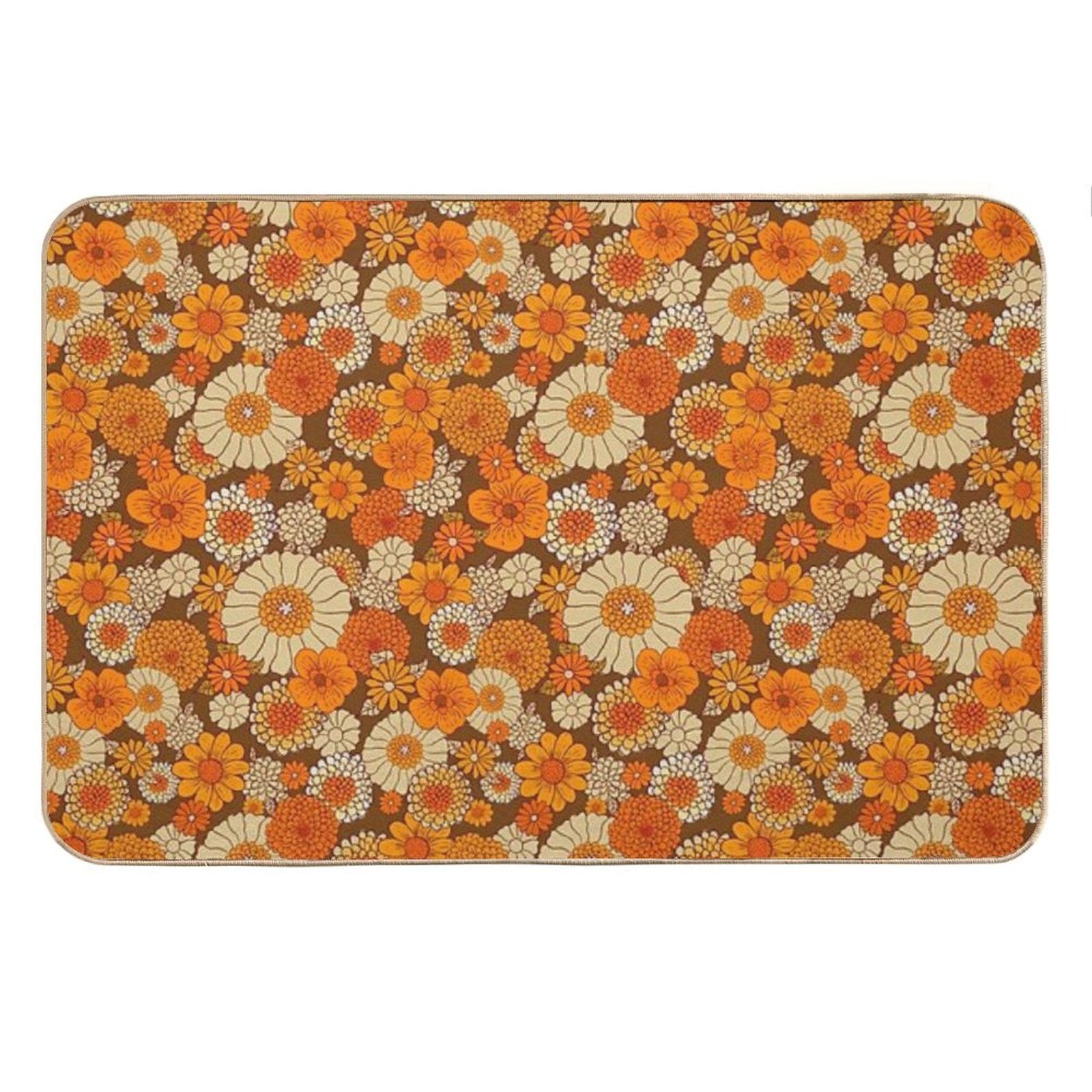 70s Retro Daisies, Vintage Flower Power, Orange And Brown, Boho, Bath Mat