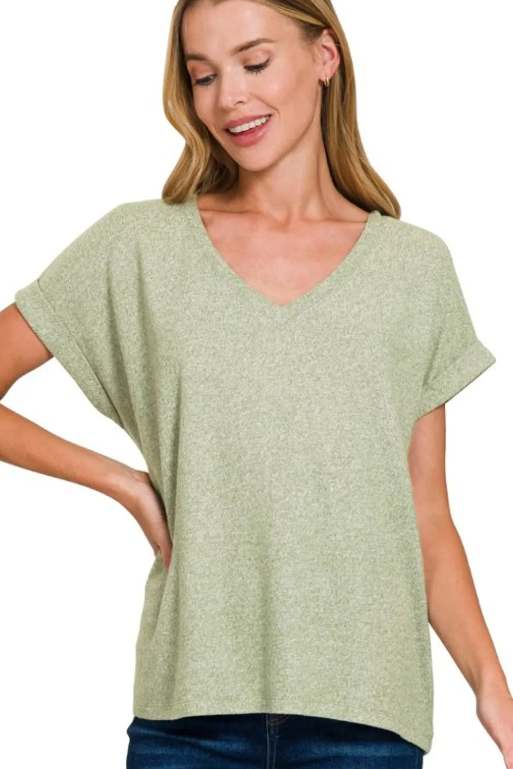 Zenana Soft Melange Hacci V-neck Tee
