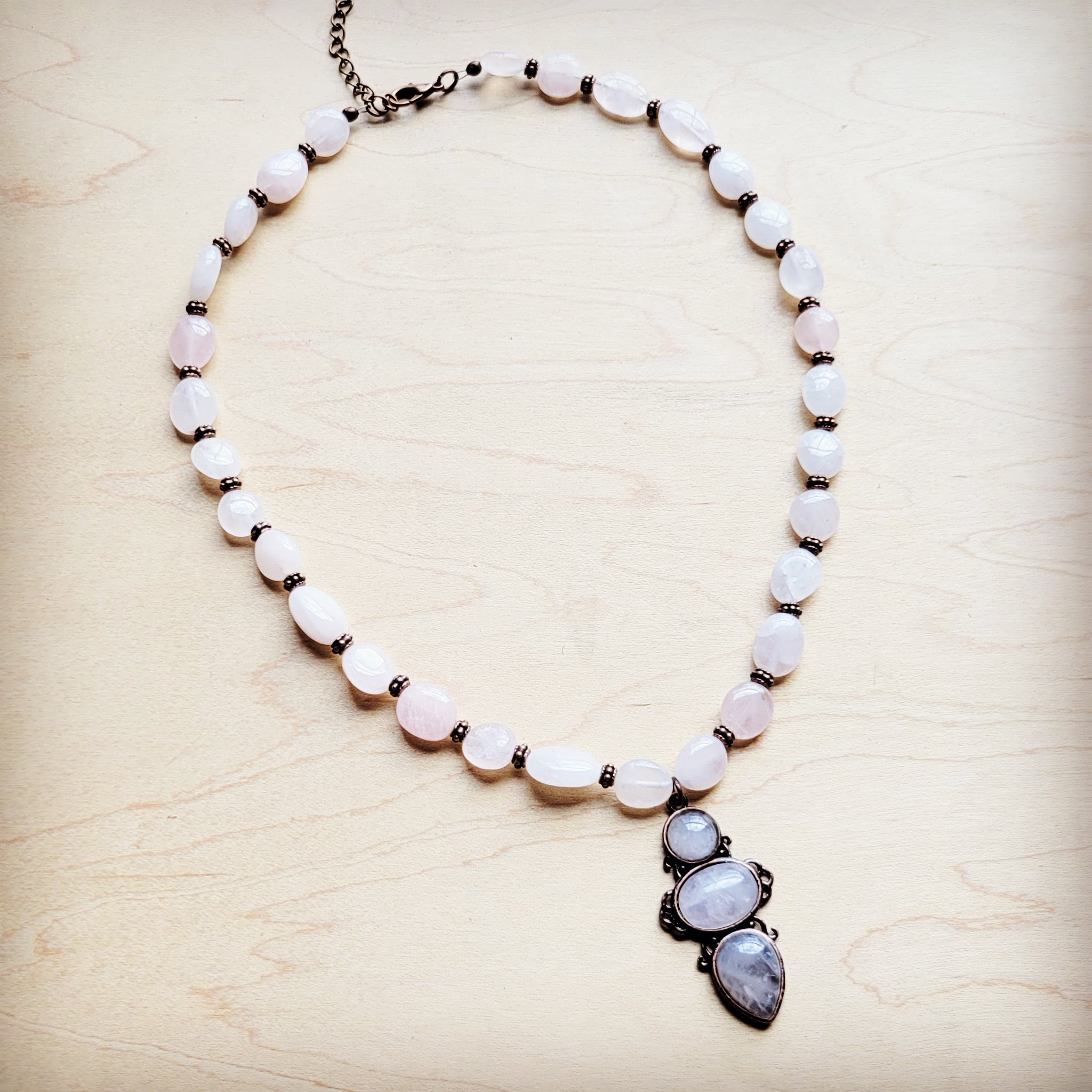 Rose Quartz Beaded Collar Necklace w/ Pendant 260d