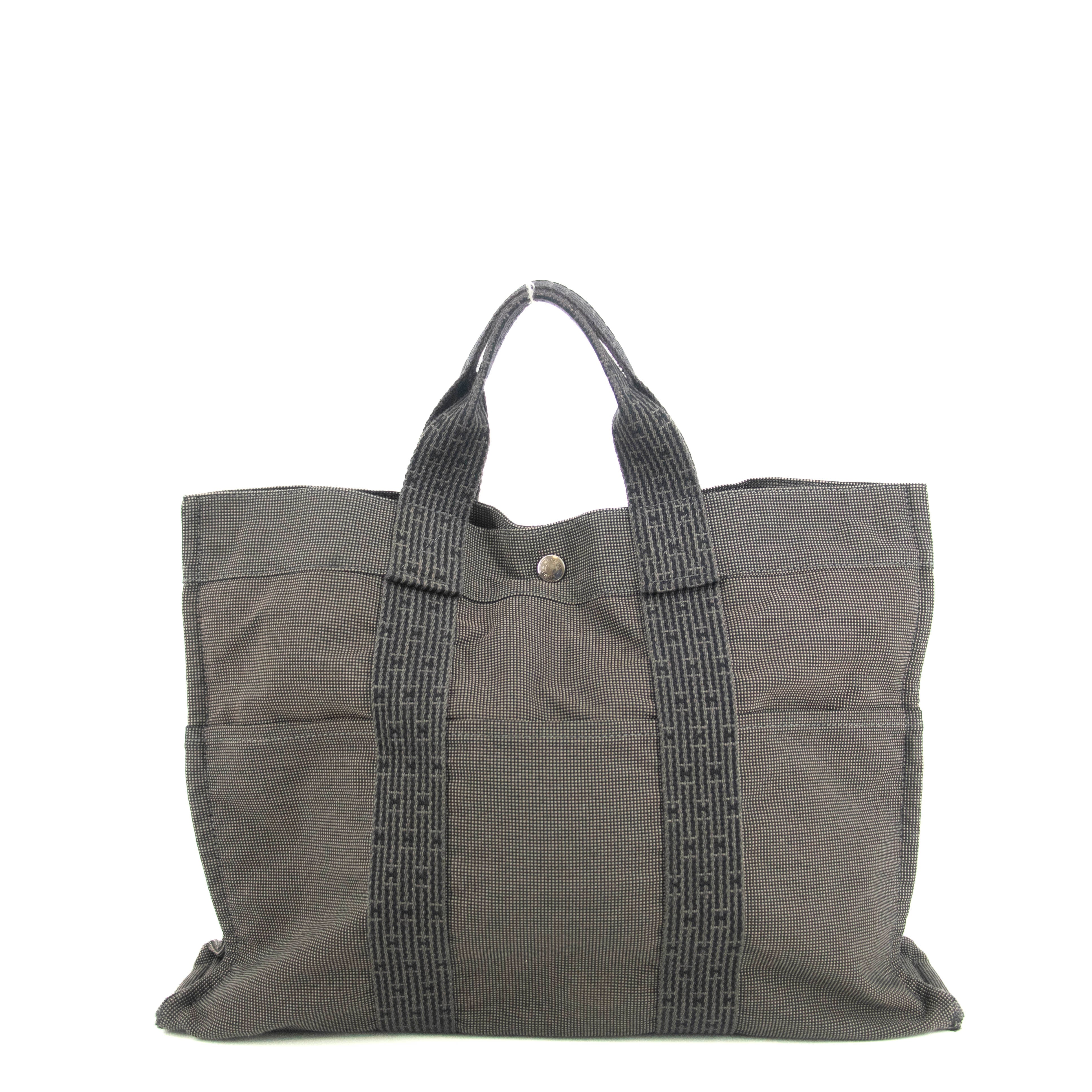 Hermes Herline MM Grey Canvas Tote Bag #4781