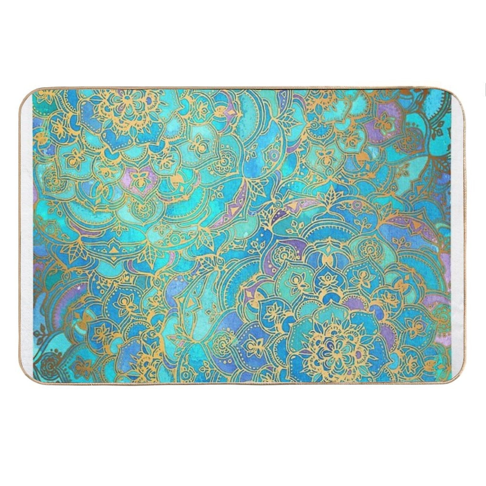 Sapphire &amp;amp; Jade Stained Glass Mandalas Bath Mat