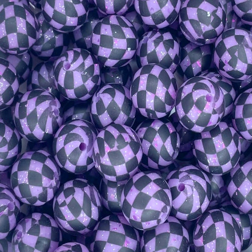 P666 PURPLE CONFETTI CHECKERED GLITTER 15MM PRINT (1ct)
