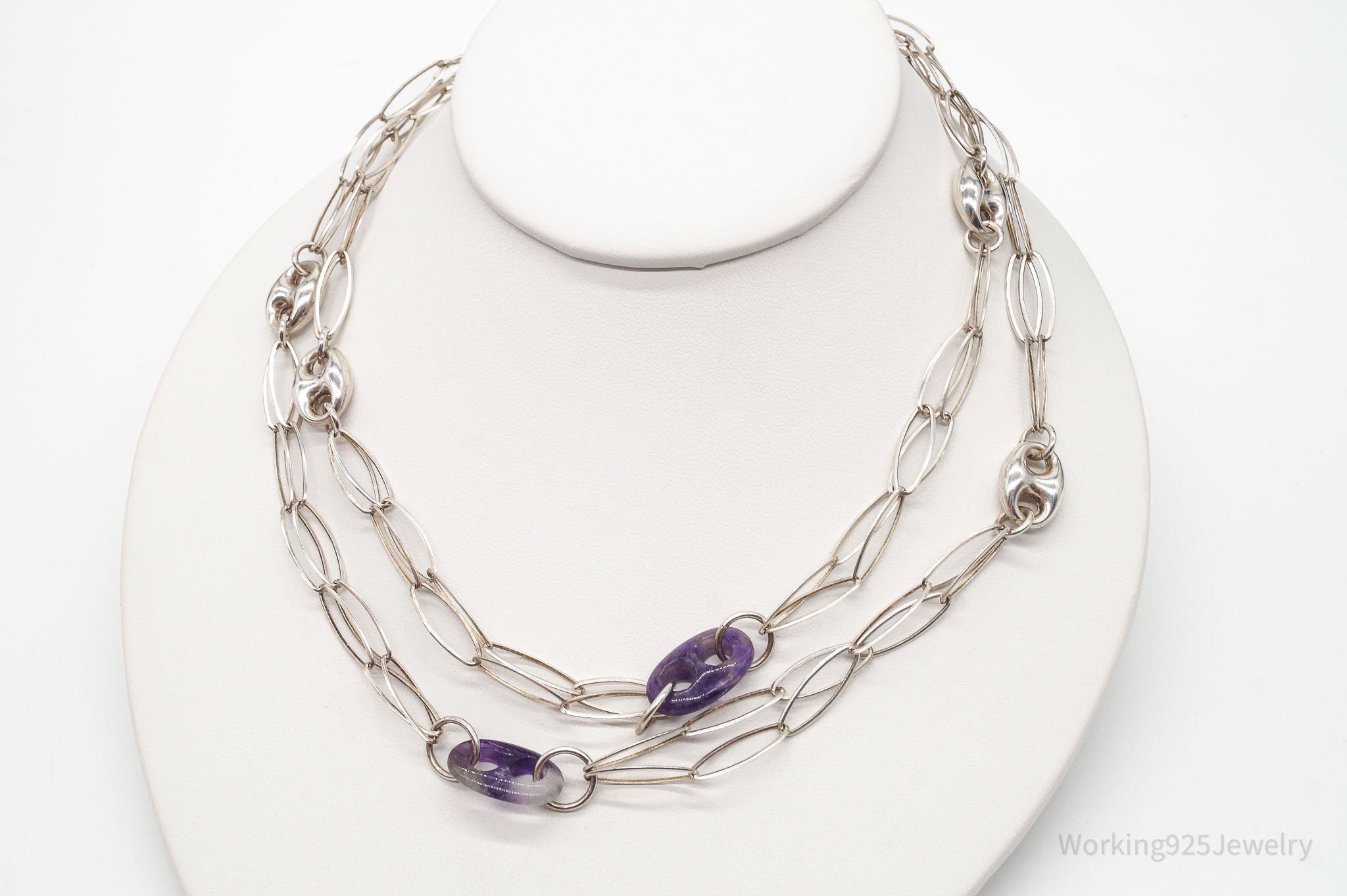 Vintage Amethyst Sterling Silver Chain Necklace 34&amp;quot;