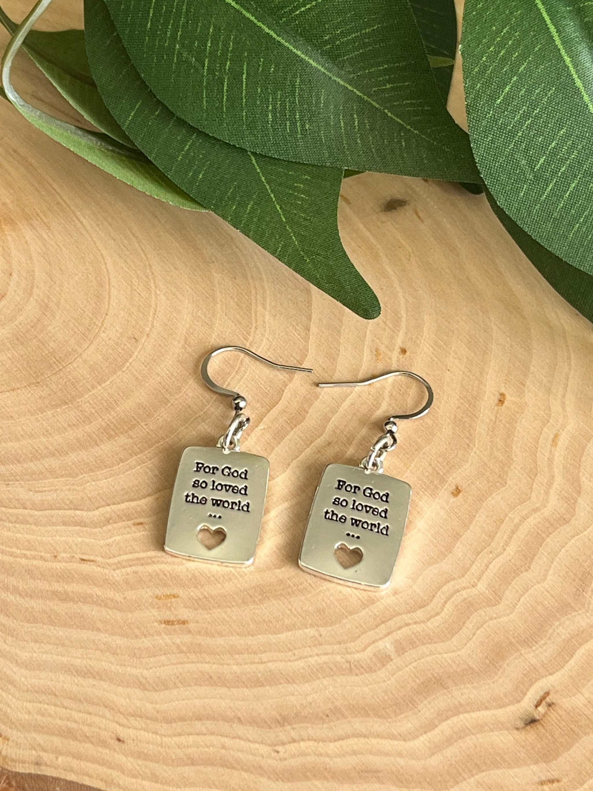 John 3:16 Silver Earrings - Handmade Christian Jewelry