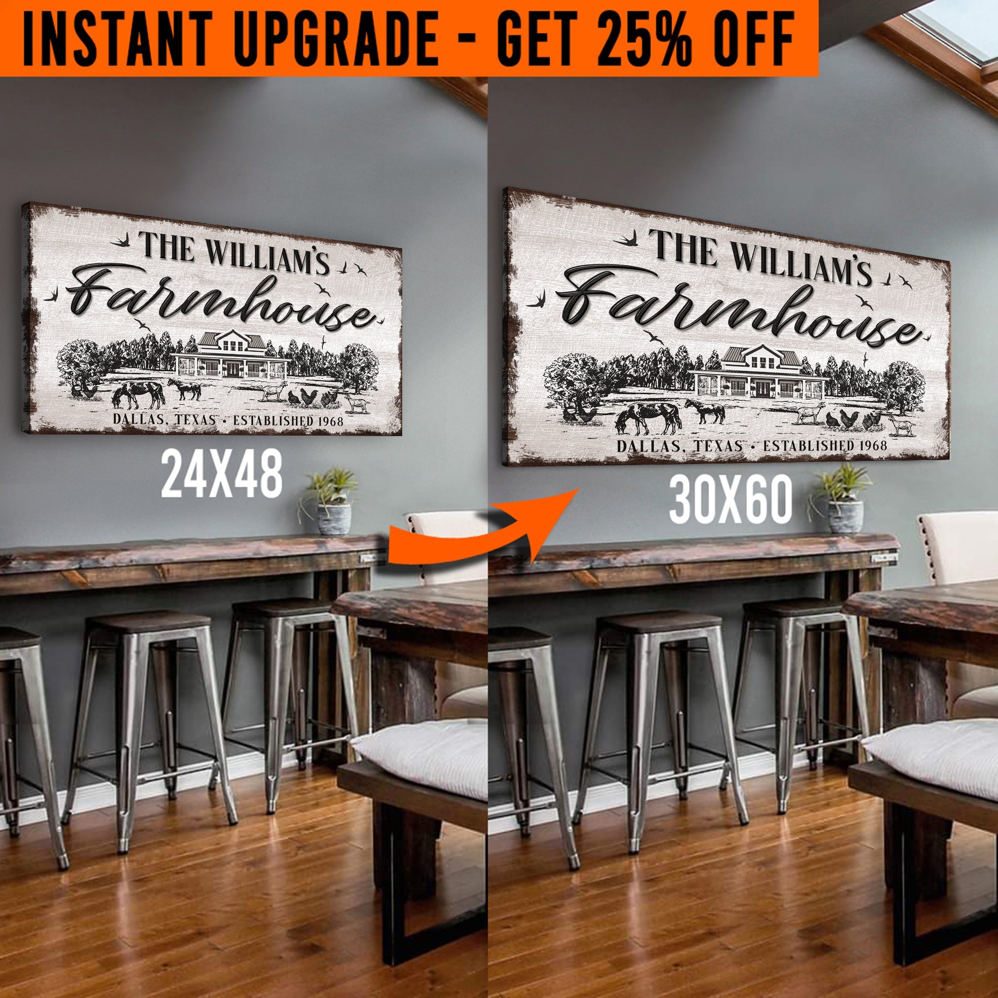Upgrade Your 48x24 Inches &amp;#39;Custom Farmhouse&amp;#39; Canvas To 60x30 Inches