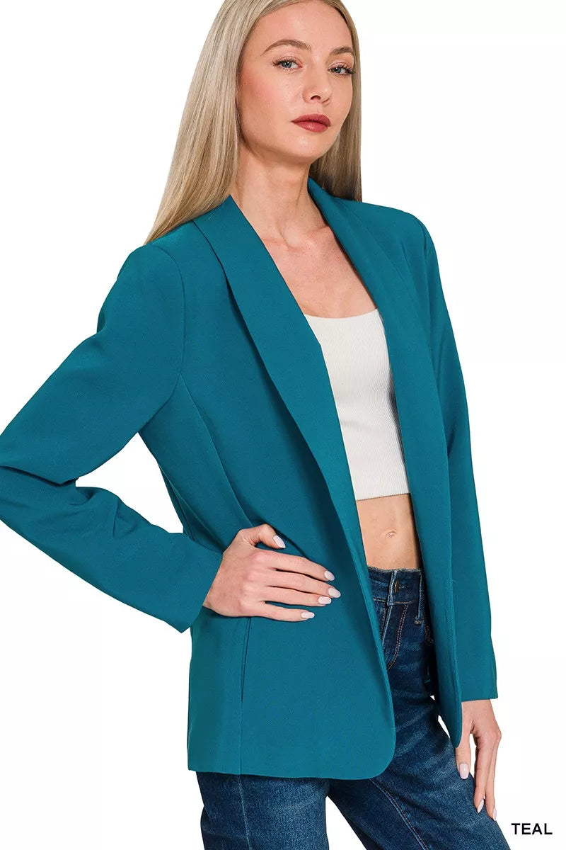 Zenana Woven Long Sleeve Blazer With Lining