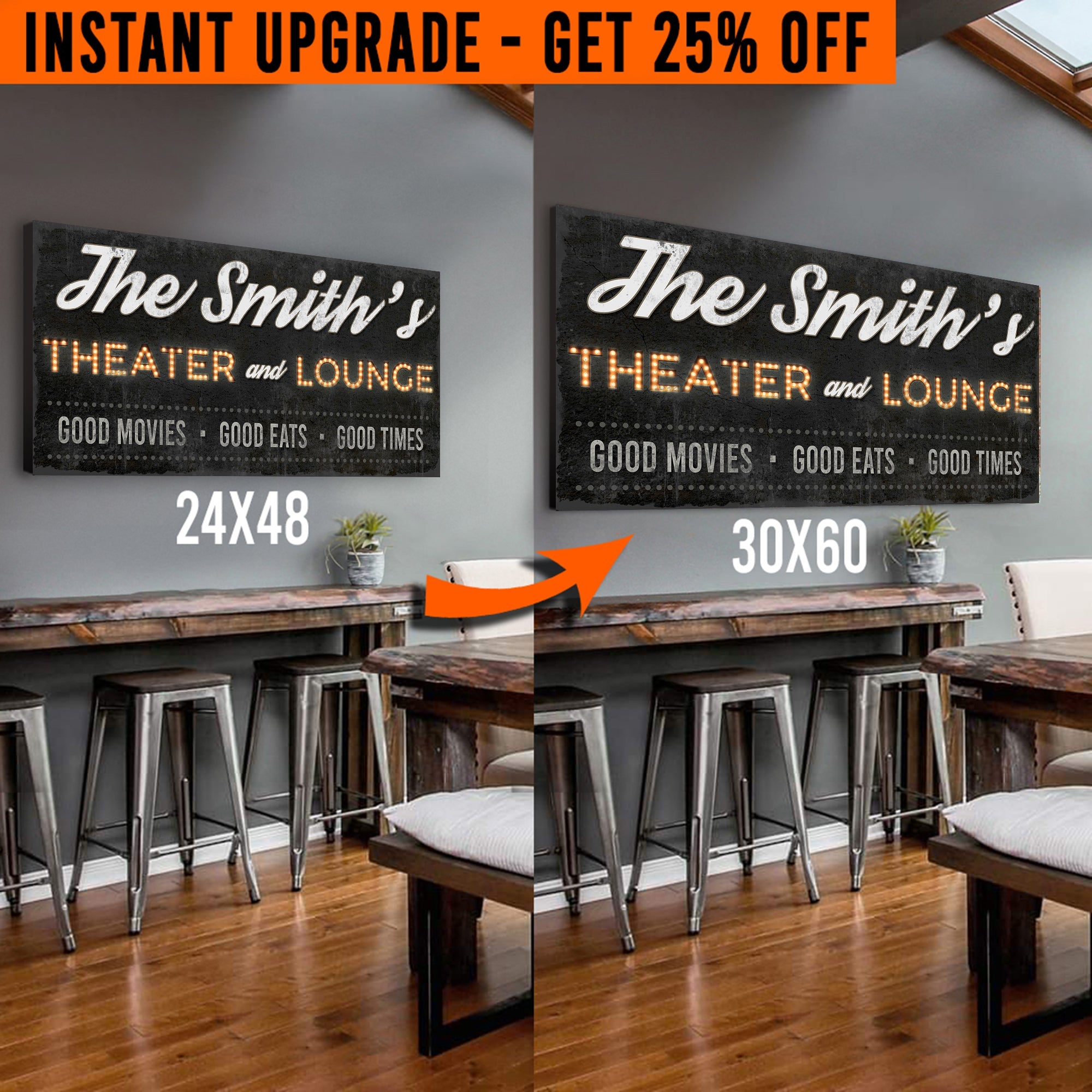 Upgrade Your 48x24 Inches &amp;#39;Theater and Lounge&amp;#39; (Style 1) Canvas To 60x30 Inches