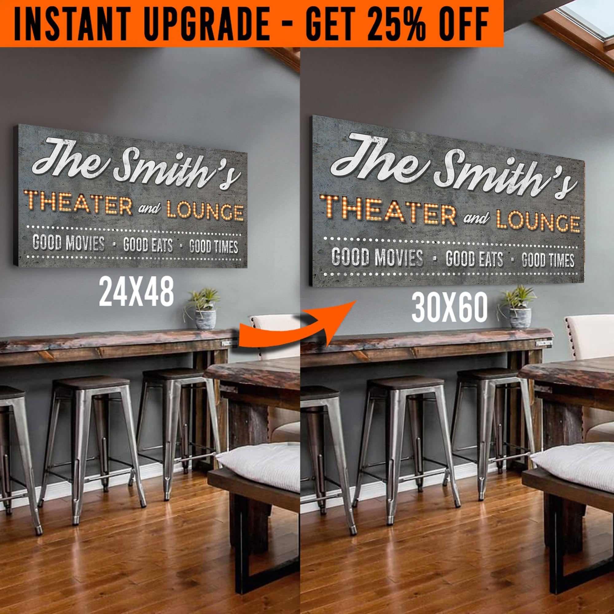 Upgrade Your 48x24 Inches &amp;#39;Theater and Lounge&amp;#39; (Style 3) Canvas To 60x30 Inches