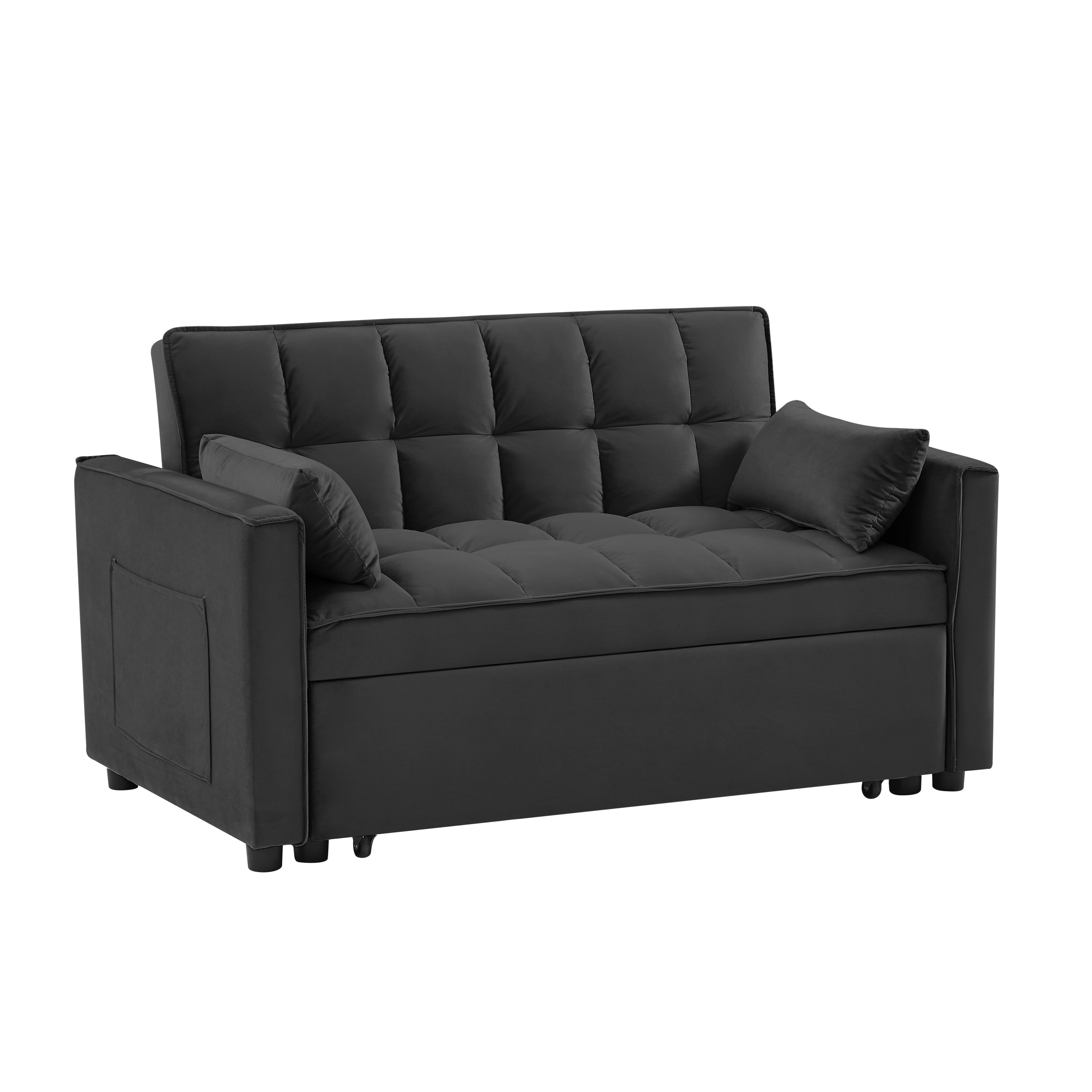 Modern Convertible Velvet Loveseat Futon Sofa with Sleeper Bed Function, Black