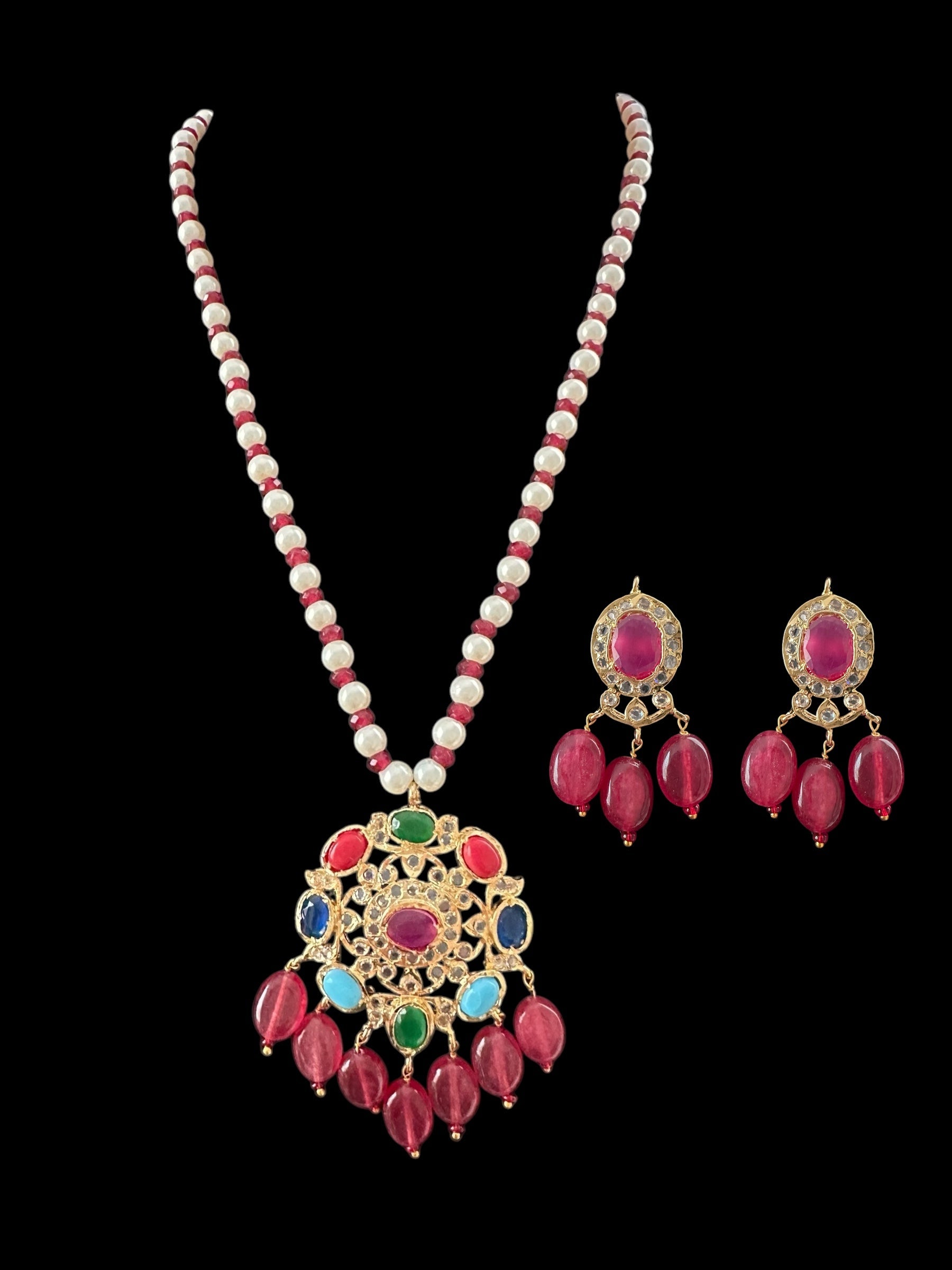 PS543 Ammara pendant  set in navratan ( READY TO SHIP )