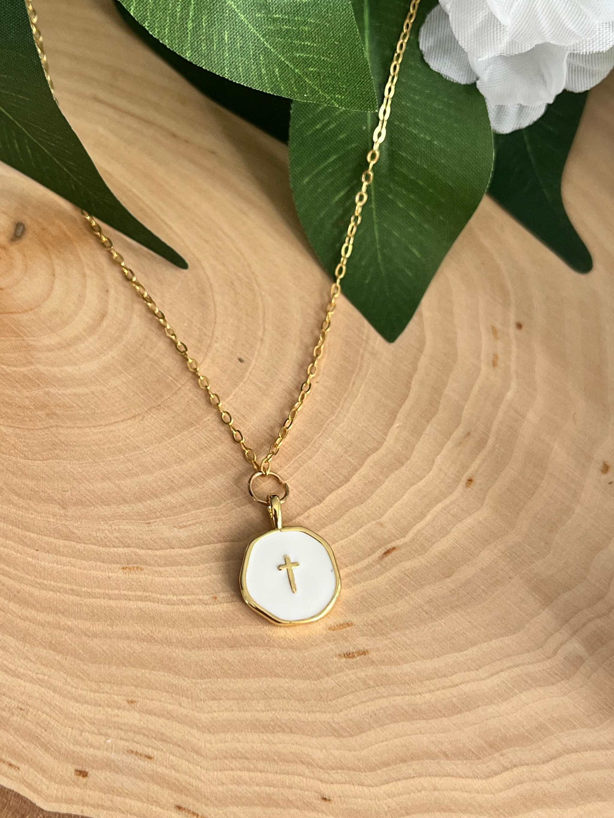 Gold Necklace 16K White Cross Pendant