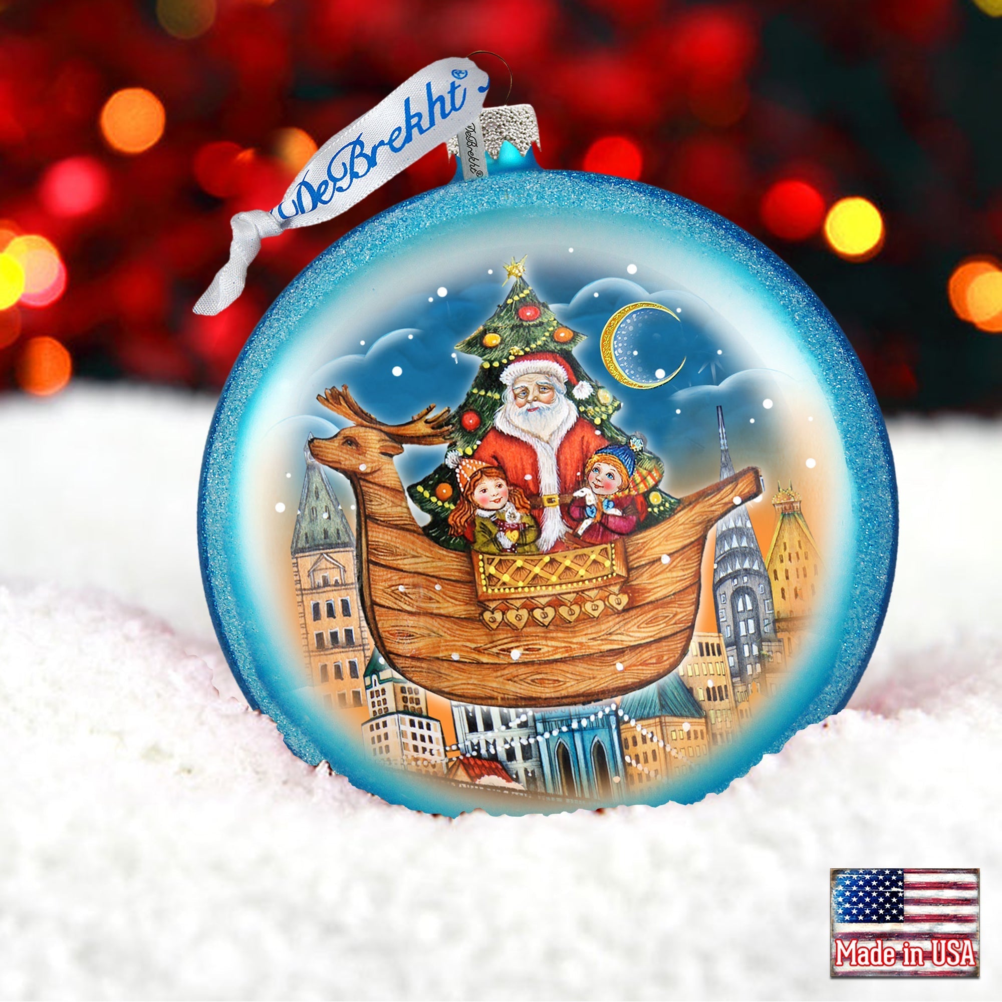 Christmas Arrival Glass Ornament by G. DeBrekht - Christmas Santa Snowman Decor - 744-032B