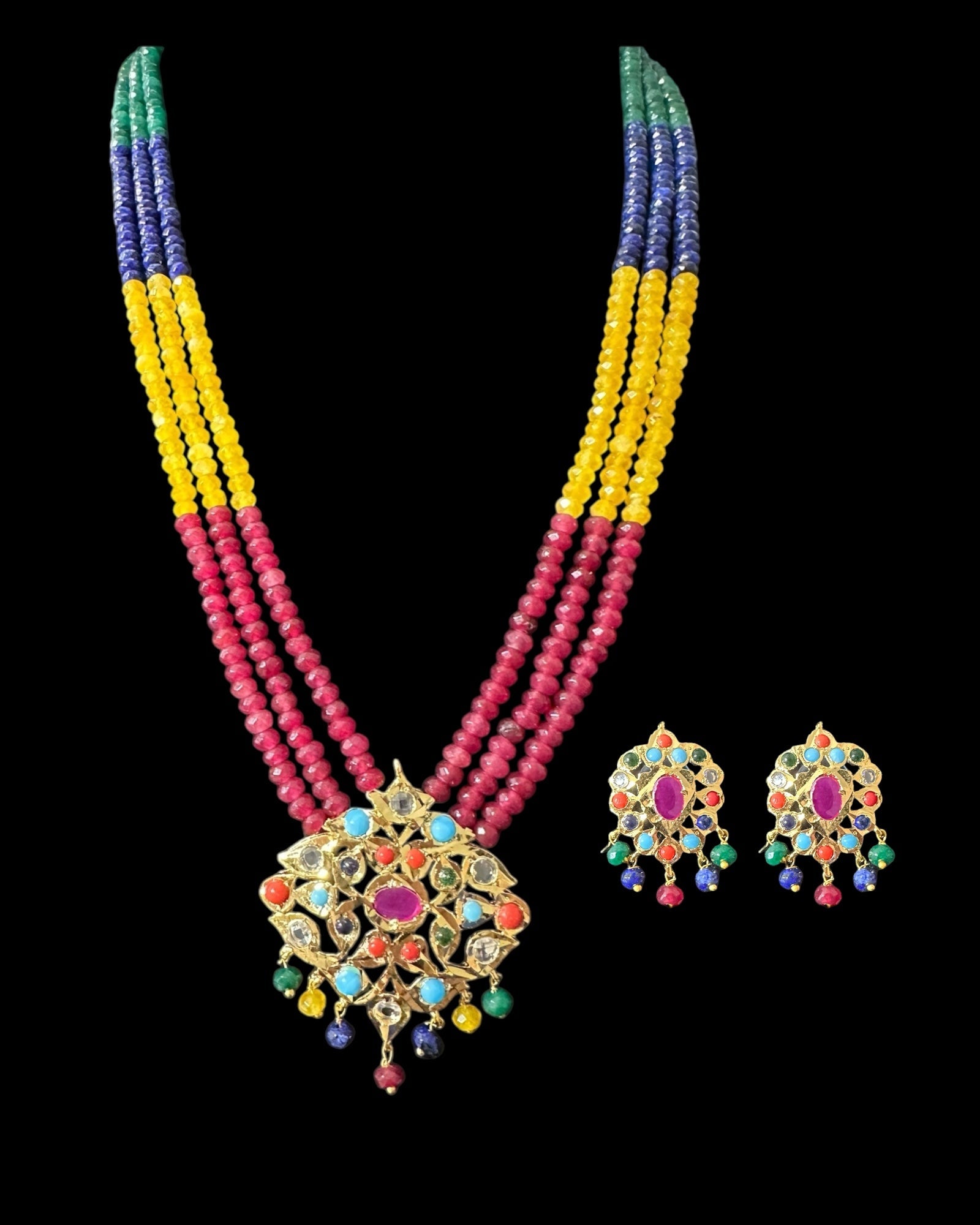 NS214 Meeraj necklace set ( navratan   ) ( READY TO SHIP )