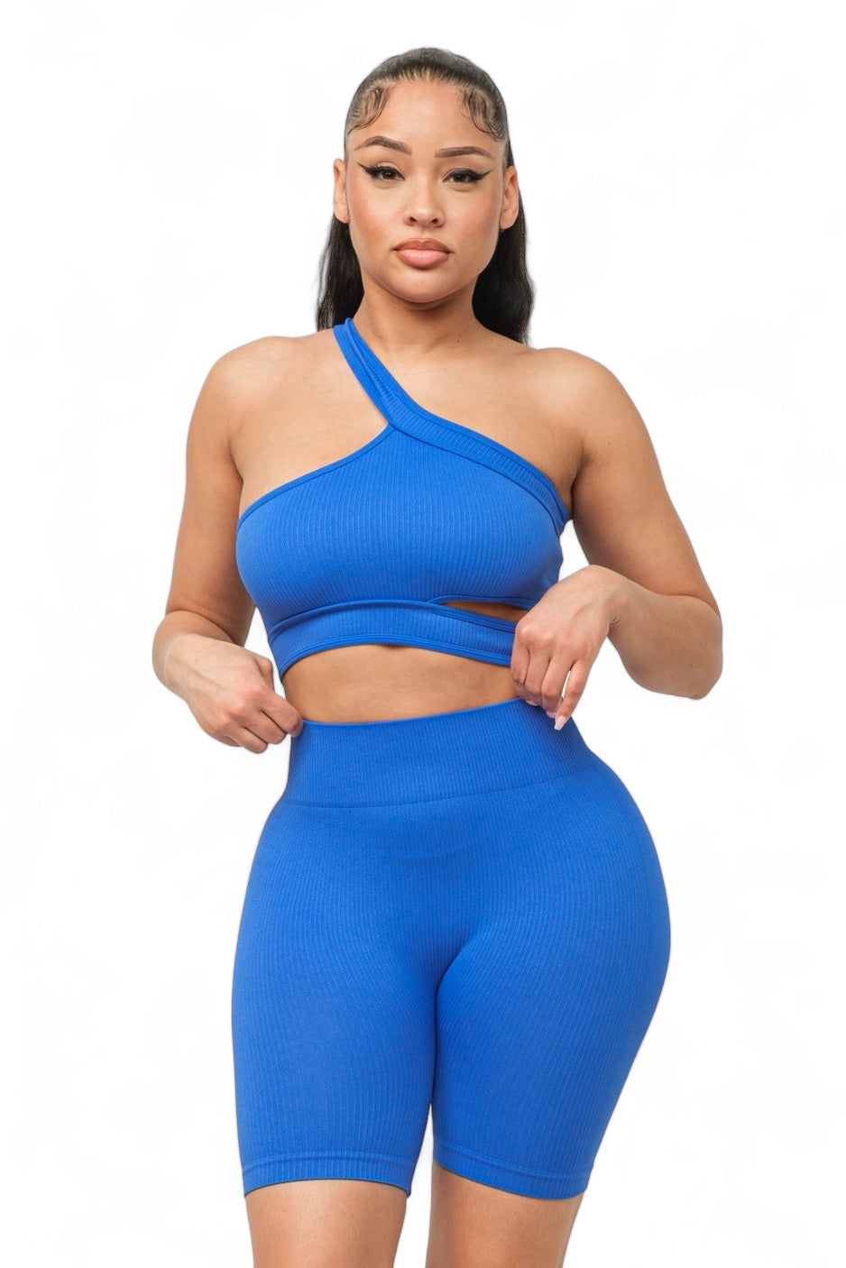 Cut Out One Shoulder Strap Top and Shorts Set