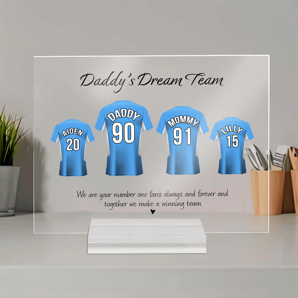 Daddy's Dream Team Football Team - Fathers Day - Personalized Custom Horizontal Acrylic Plaque - Birthday, Loving, Funny Gift for Family, Grandfather/Dad/Father, Husband, Grandparent