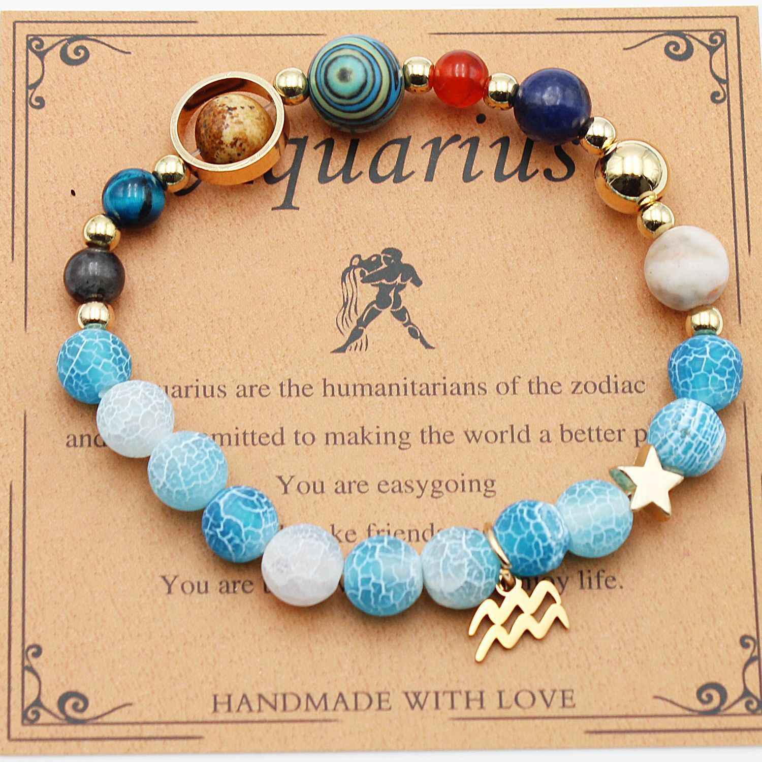 Twelve Constellations Bracelets - Natural Stone Beaded Bracelets with Eight Planet Designs