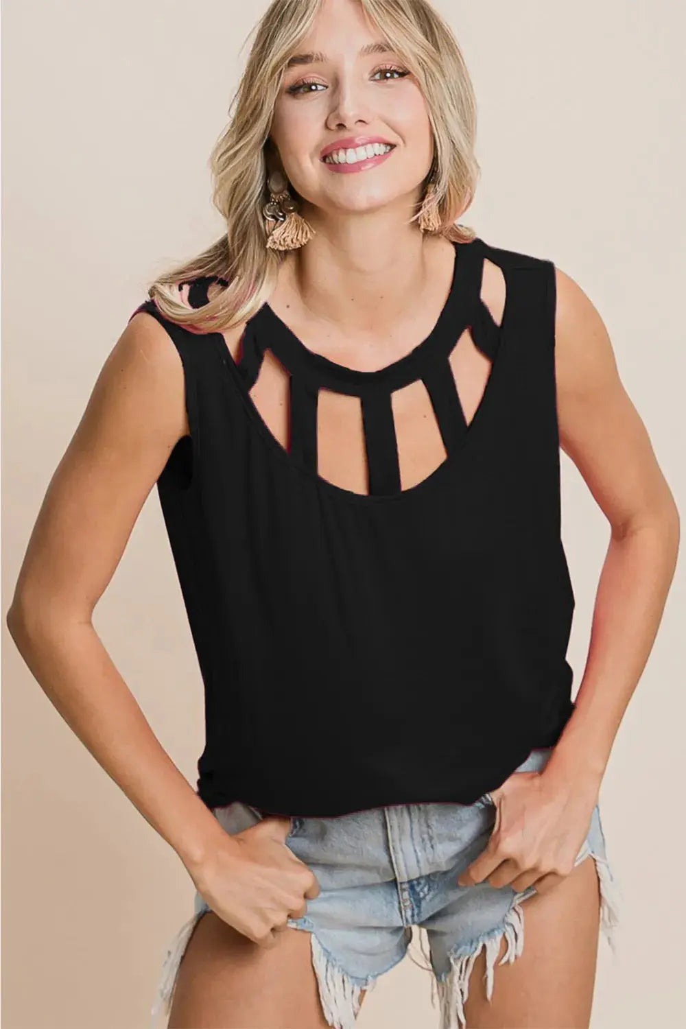 Trendsi Cutout Sleeveless Top Women&amp;#39;s Casual Tank Top USA Ship!