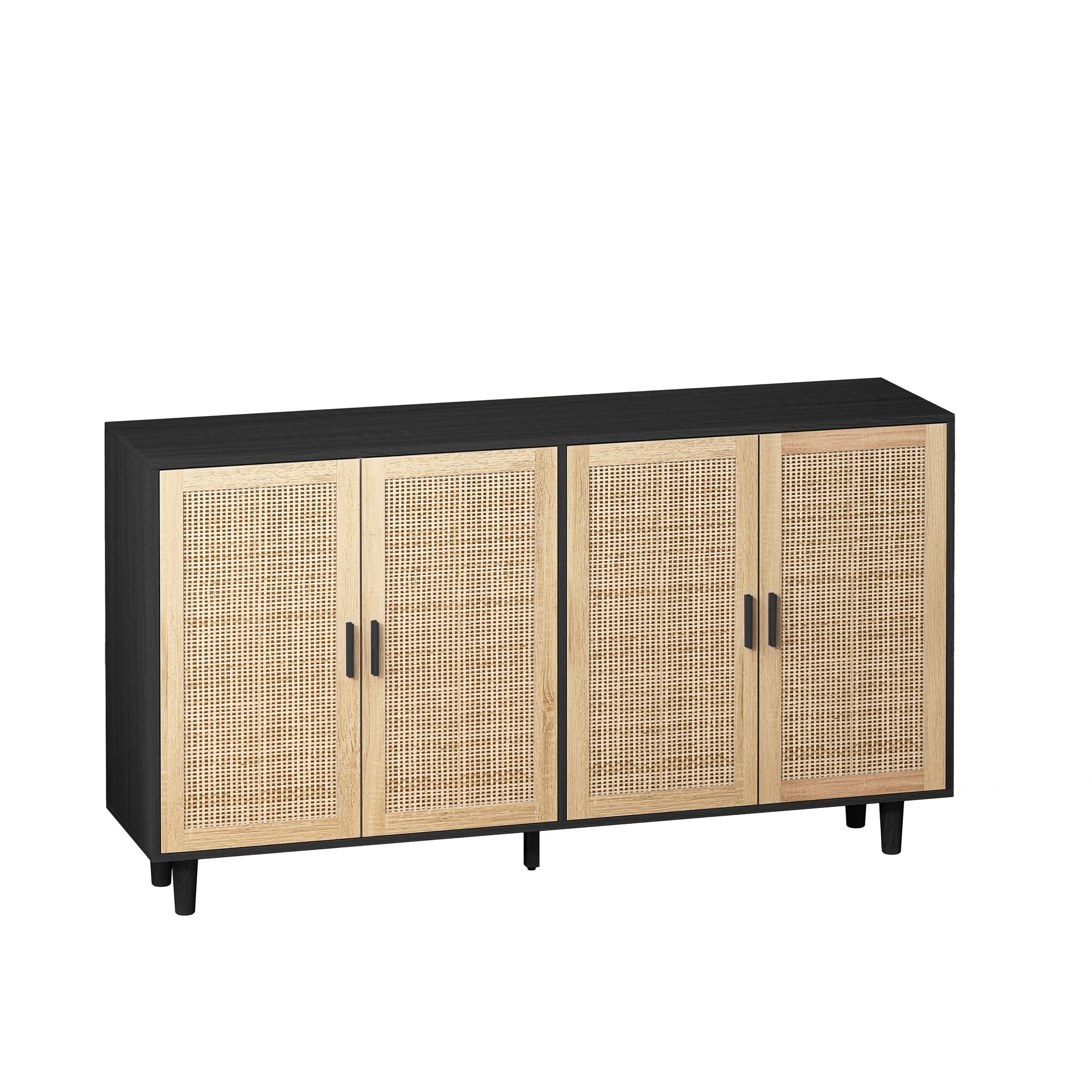 Elegant and Functional 4-Door Rattan Decorative Storage Cabinet for Bedroom, Living Room, Office, Black, Particle Board, 62.20&amp;#39;
