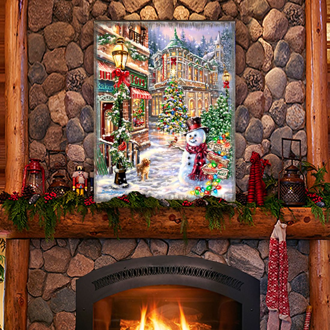 Christmas Lane Wooden Wall Art by D. Gelsinger - Christmas Santa Snowman Decor - 95674B-DG