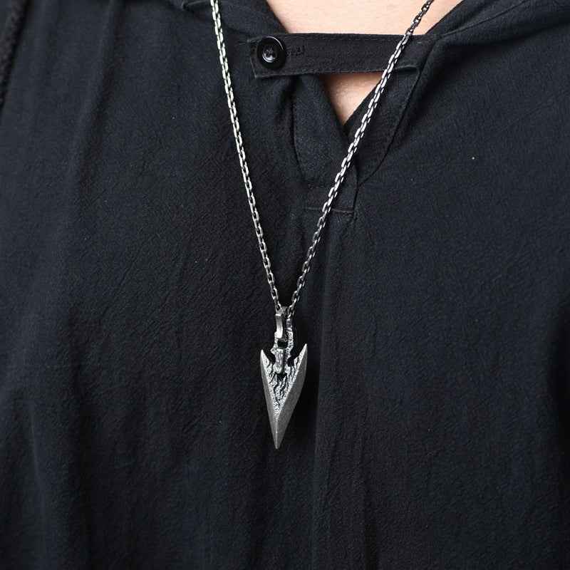 Mens Silver Weapon Necklace with Stone in Weapon Shape