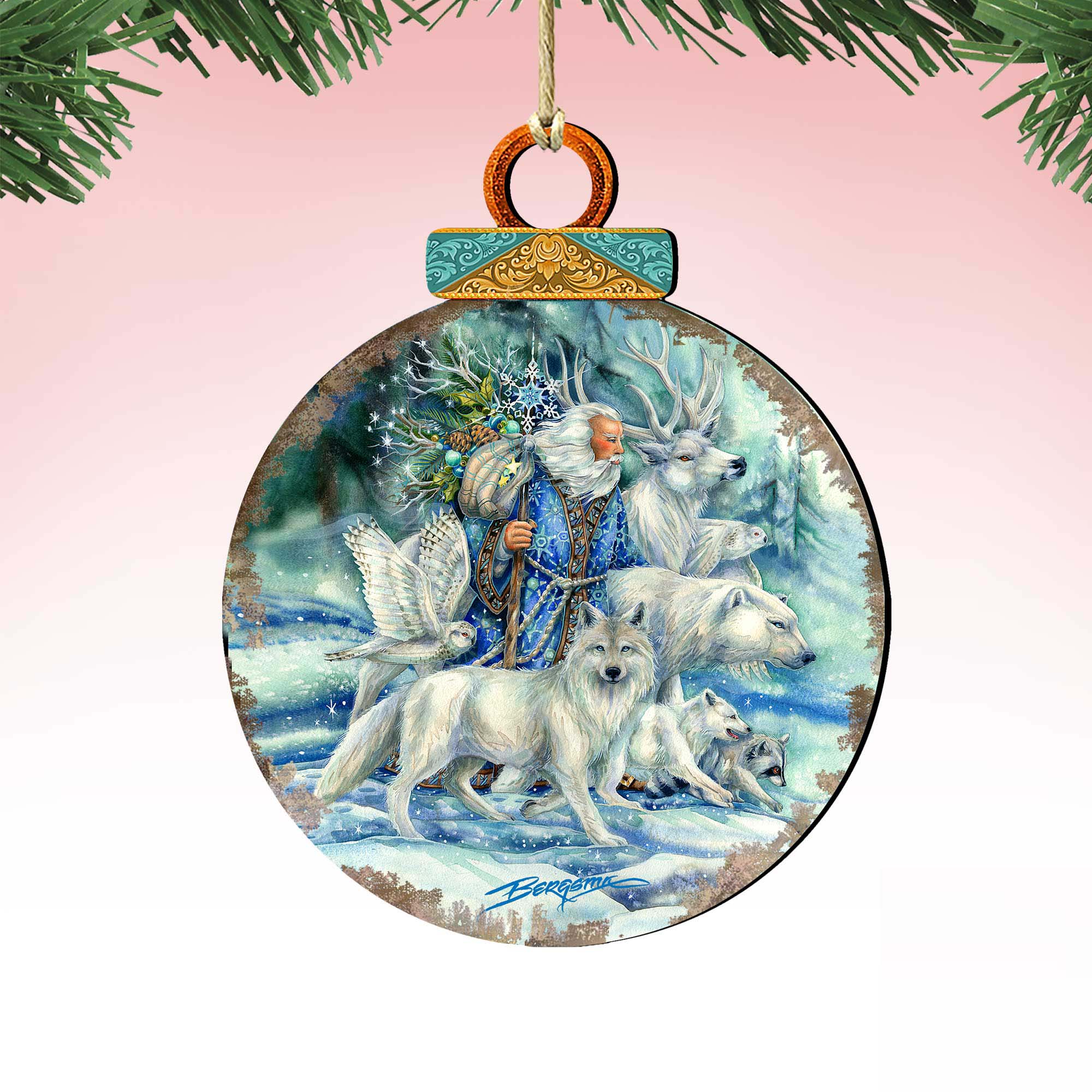 Cool Winds Father Winter Animals Wooden Ornaments by J. Bergsma - Wildlife Holiday Decor - 8591862-JB