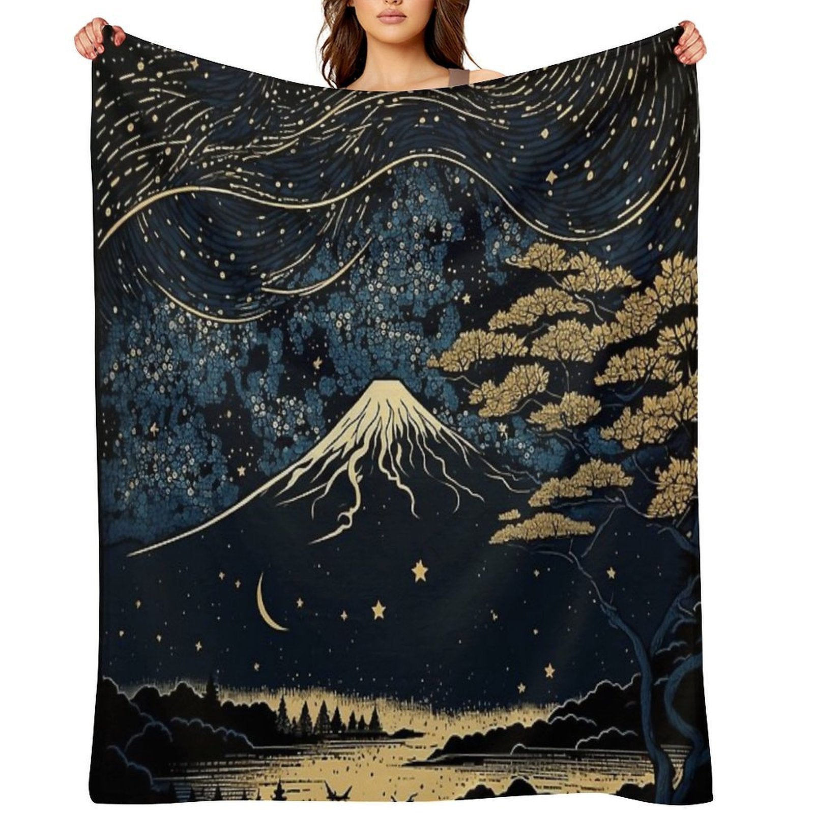 Starry Nightscape, Majestic Scenery Throw Blanket