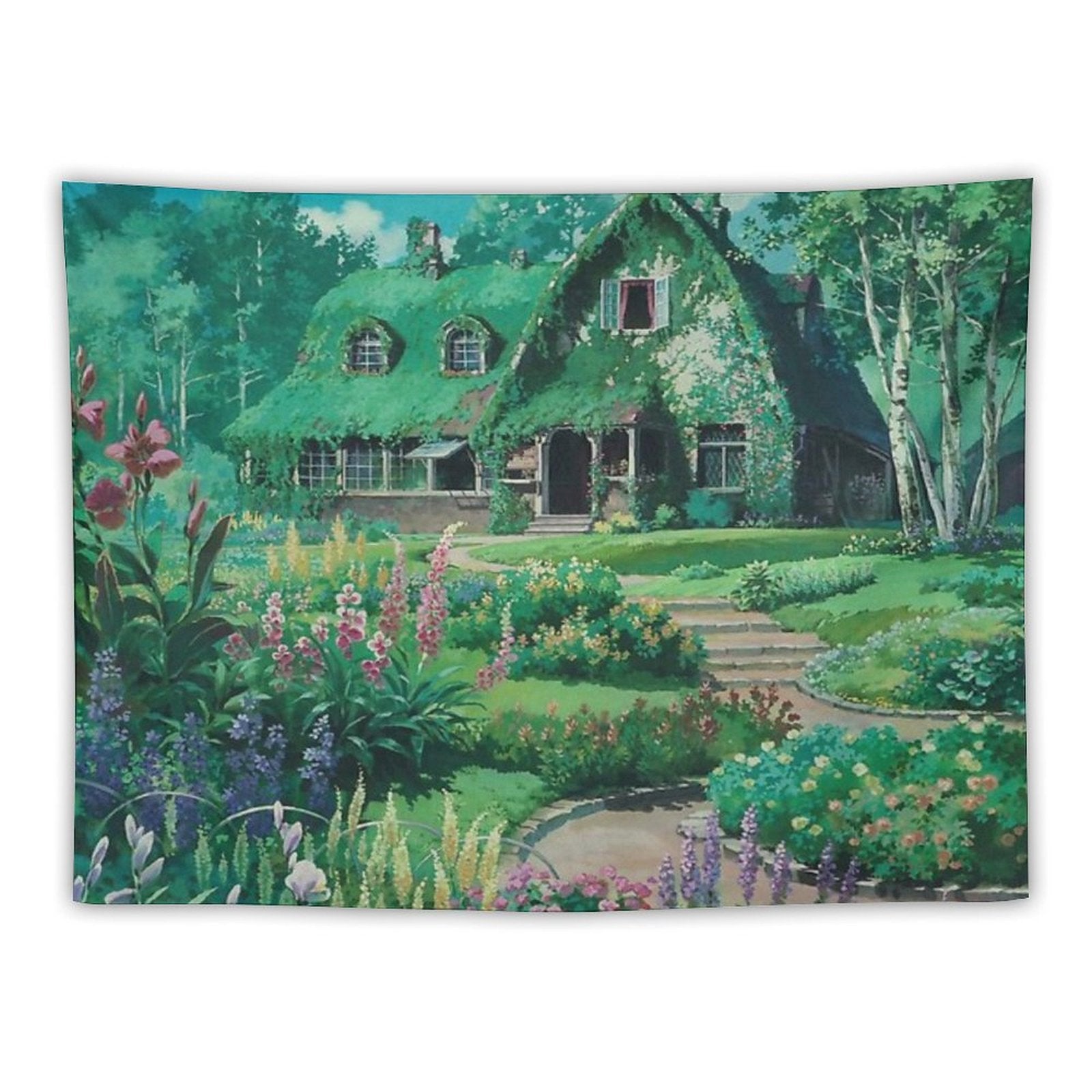 Anime Movie House with Flowers Scenery Tapestry