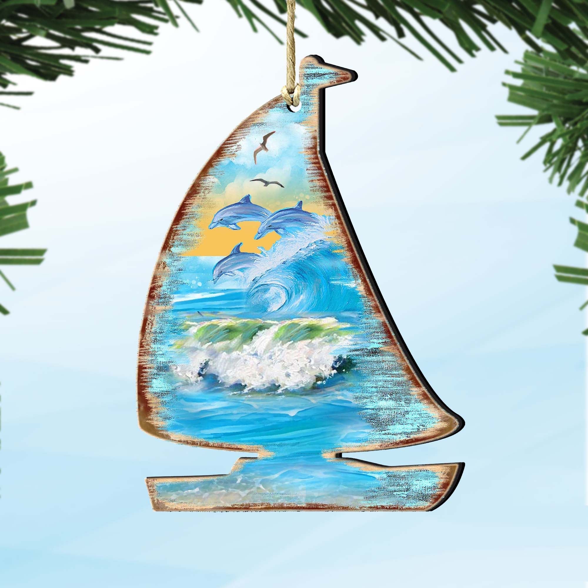 Sailboat Wooden Ornaments by G. DeBrekht - Coastal Holiday Decor - 8198524-2