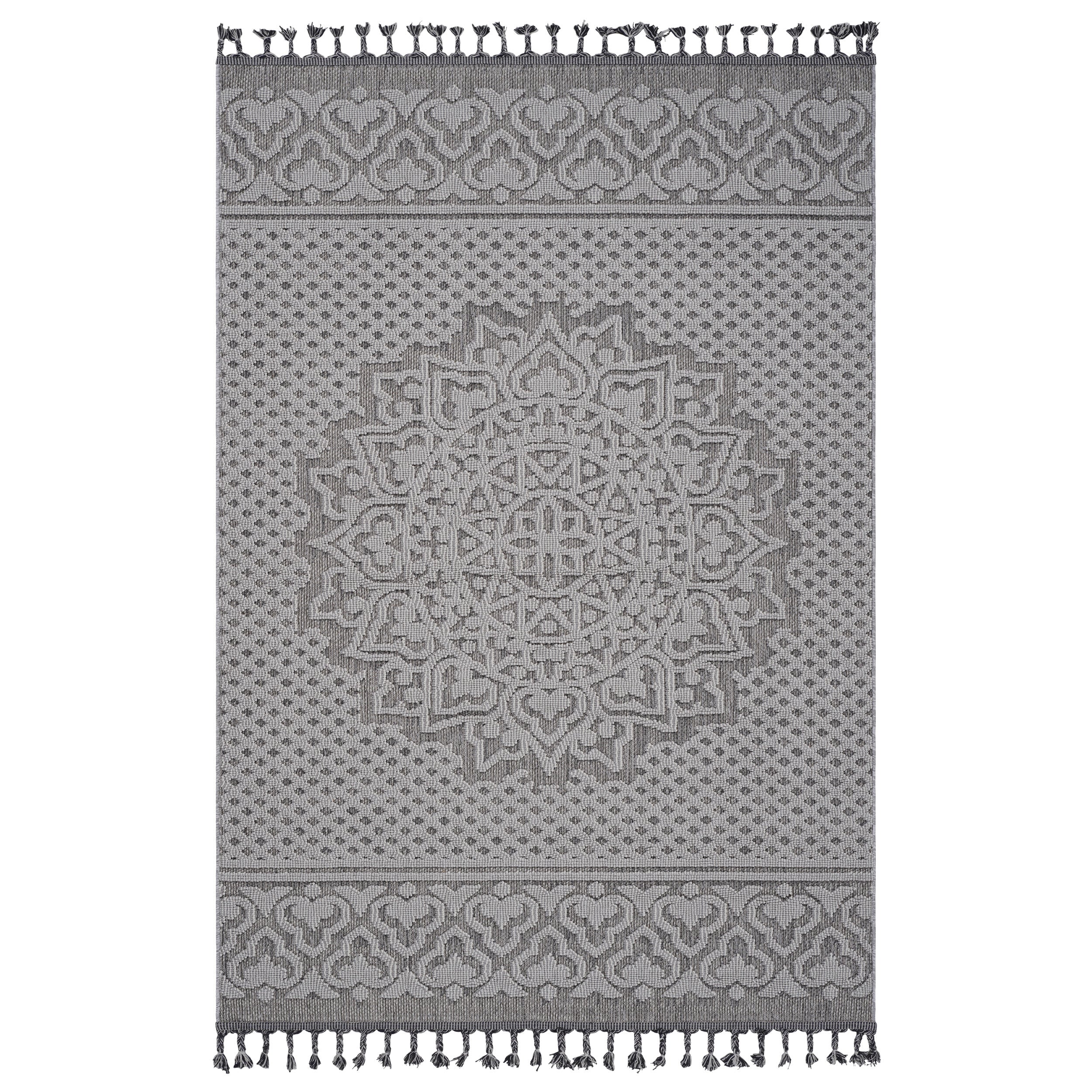 NAAR Guros Collection 8X10 Gray / White / Medallion Indoor / Outdoor Area Rug