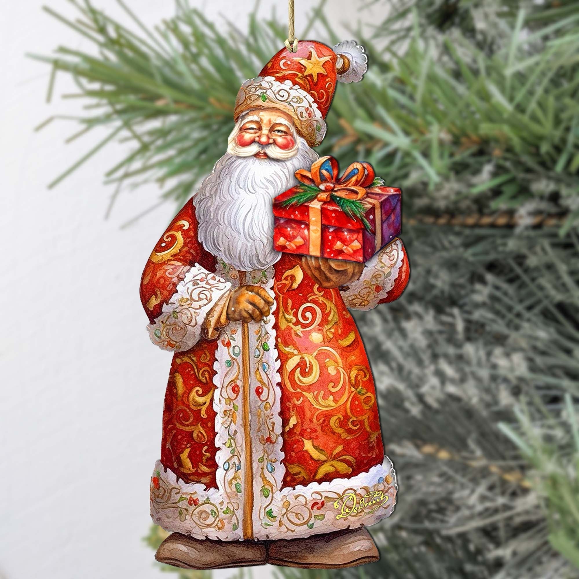 St. Nick&amp;#39;s Gift Wooden Ornaments by G. Debrekht - Christmas Santa Snowman Decor - 8691410
