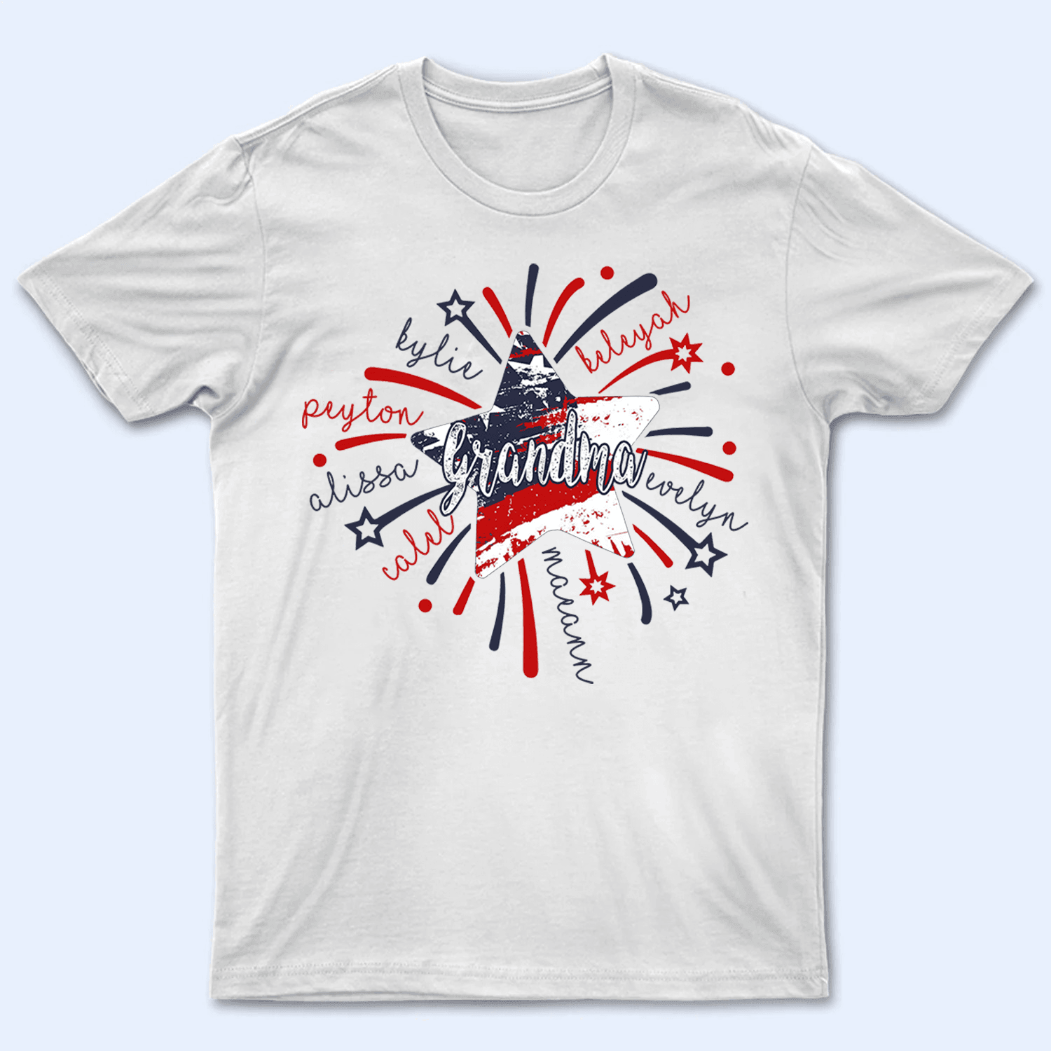 4th of July Firework America Flag - Personalized Custom T Shirt - Birthday, Loving, Funny Gift for Grandma/Nana/Mimi, Mom, Wife, Grandparent