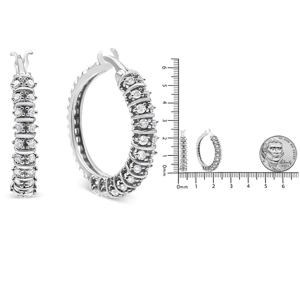 Style Loft Collection Semi Eternity Hoop 10K White Gold 1/2 Ctw Lab Grown Round Diamond 2 Row Earrings (G-H Color, SI1-SI2 Clarity)