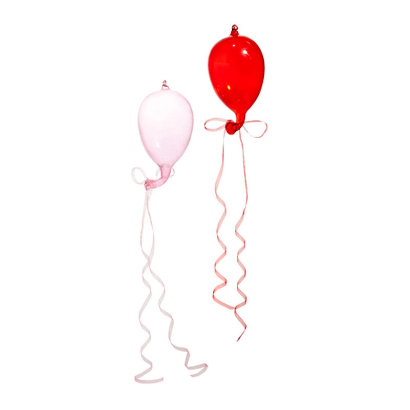 5.5&amp;quot; Blown Glass Balloon Ornament Set of 2 Pink &amp;amp; Red