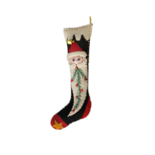 5.5&amp;quot; Black Stocking w/Santa Face Handcrafted Felt Ornament