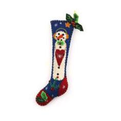 5.5&amp;quot; Blue Stocking w/Snowman Handcrafted Felt Ornament