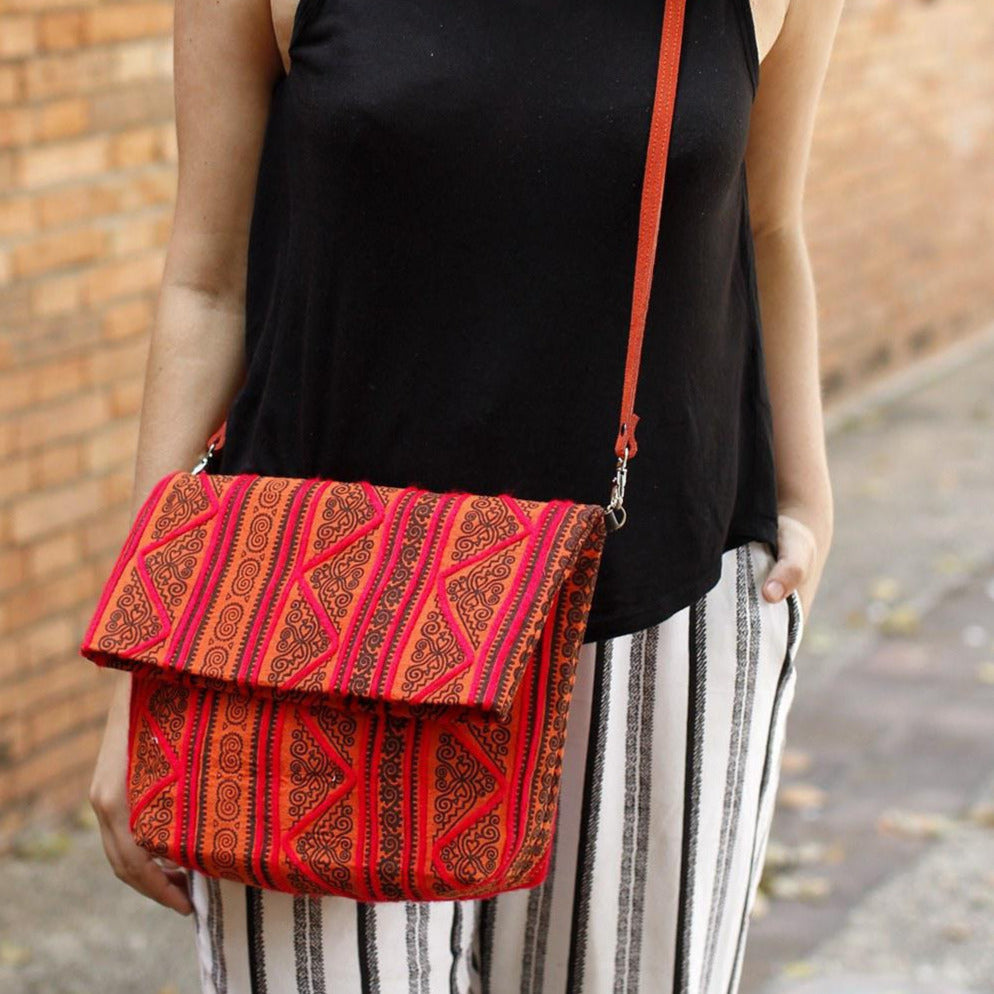 Hmong Fold Over Sling Yarn Crossbody Bag - Thailand