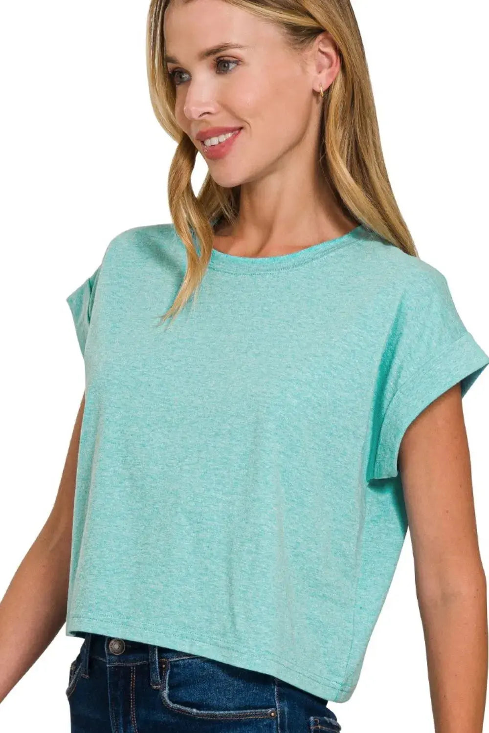 Trendsi Zenana Crop Top Women&amp;#39;s Casual Tee Rolled Sleeve Basic T-Shirt