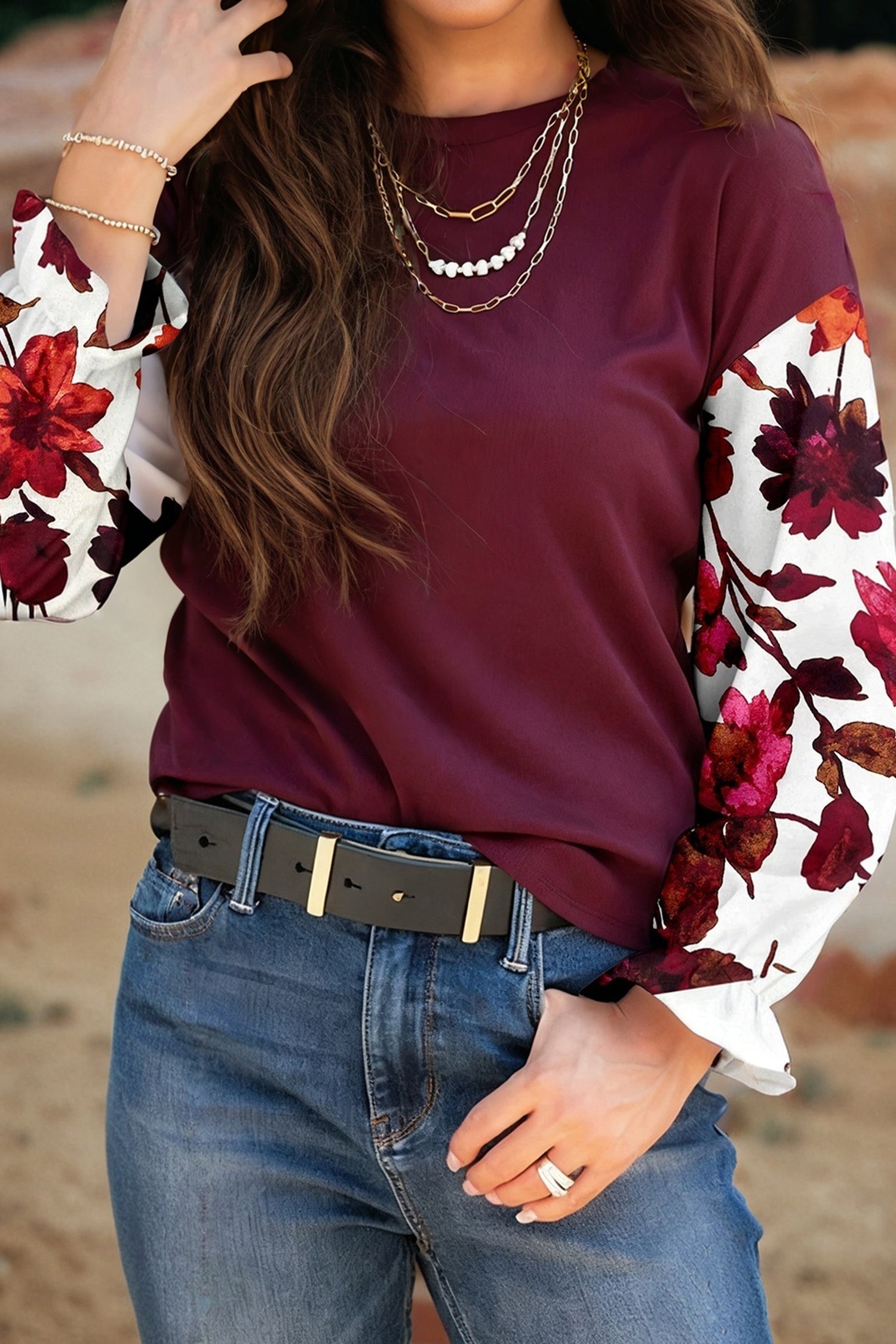 Floral Patchwork Long Sleeve Top