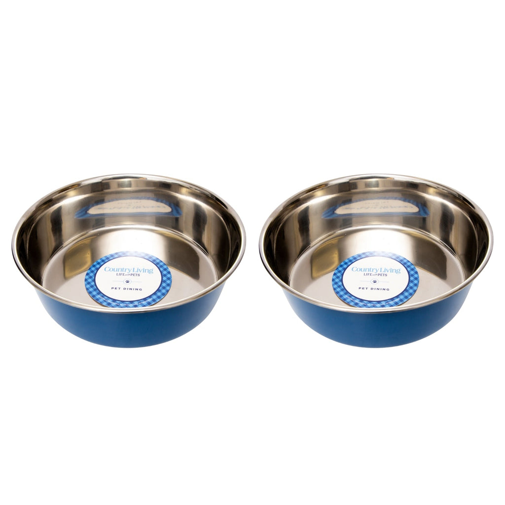 Country Living Set of 2 Heavy Gauge Stainless Steel Dog Bowls - Perfect for Food & Water