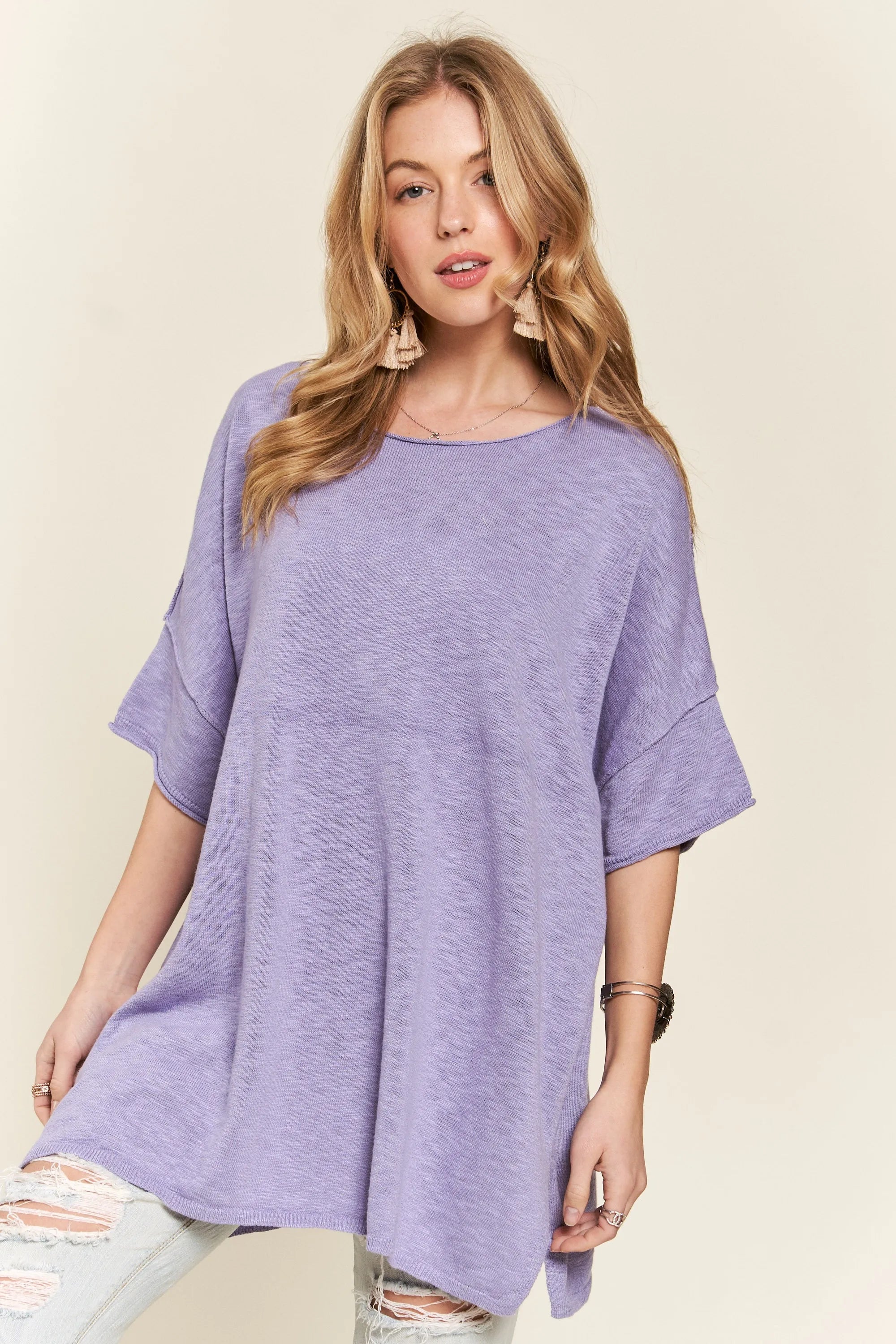 ADORA Knit Tunic Top - Drop Shoulder, Loose Fit, Long Sleeve for Women