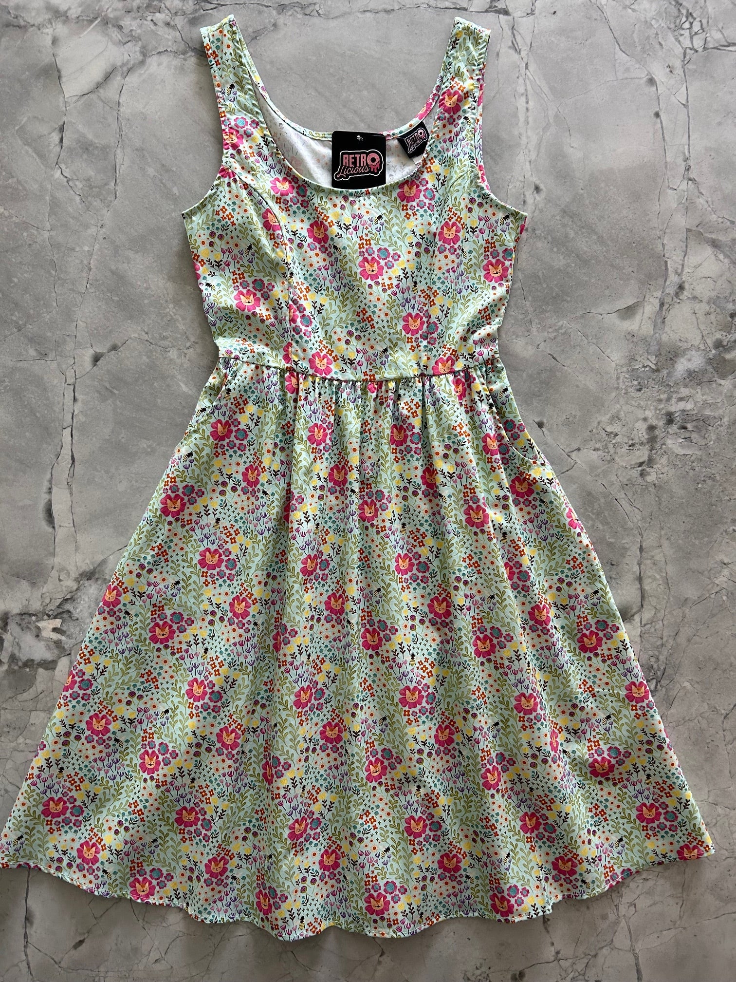 Floral Cats Fit &amp;amp; Flare Dress