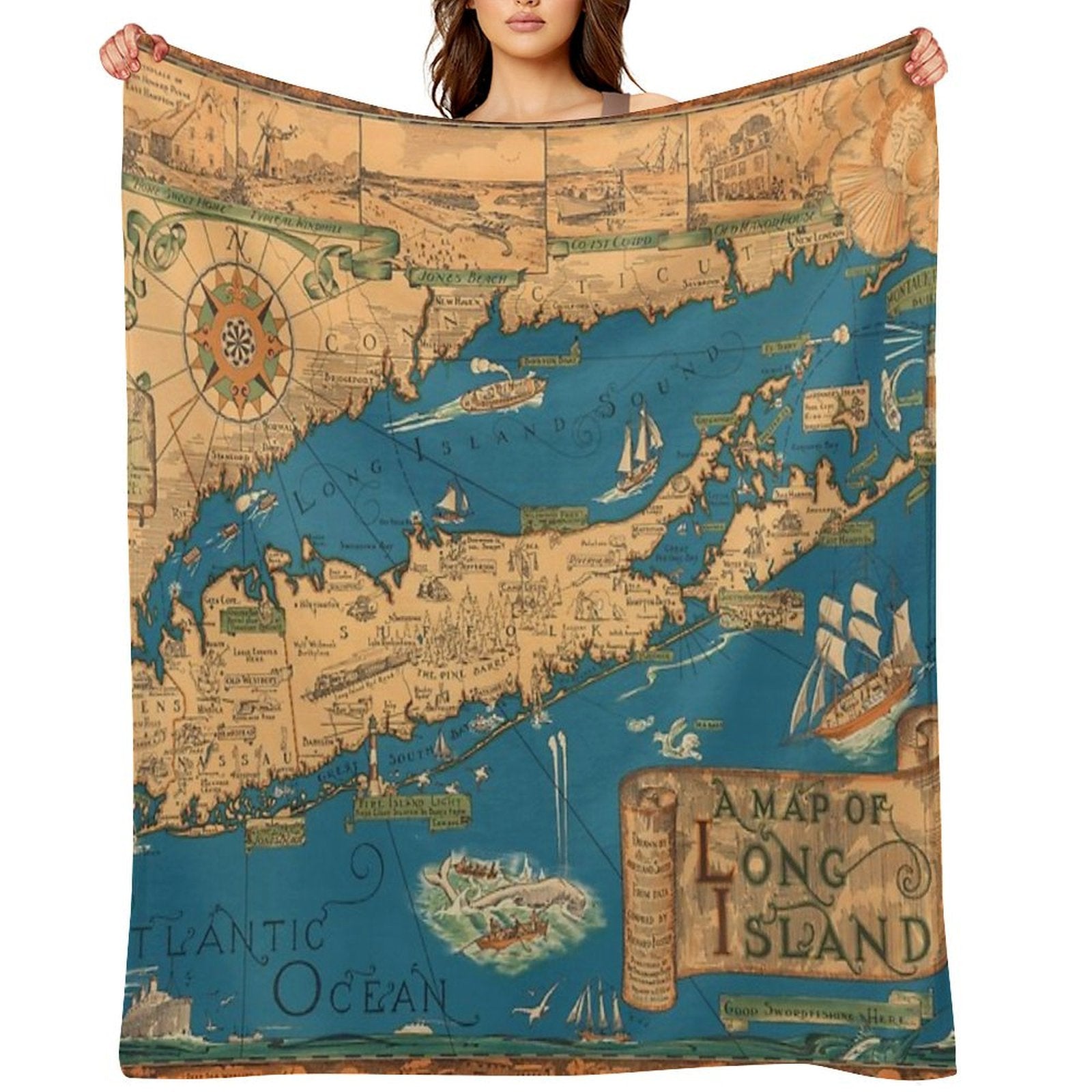 1953 Long Island Map - Special Gift Idea Throw Blanket