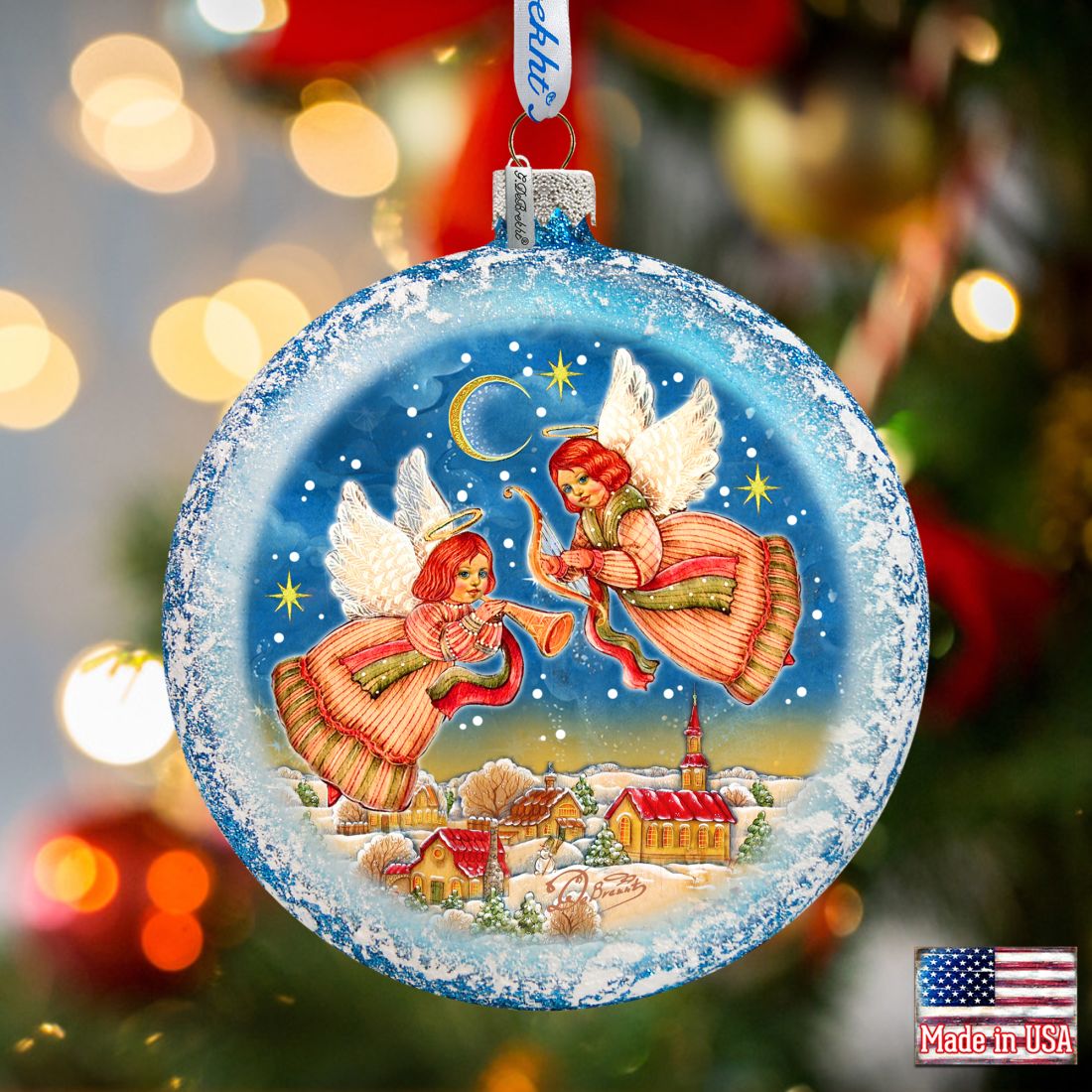 Guardian Angels Glass Ornament by G. DeBrekht - Nativity Holiday Decor - 744-038