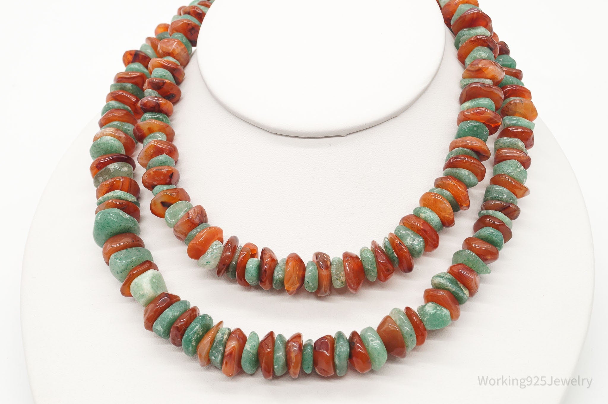 Chunky Vintage Aventurine Carnelian Beaded Necklace 30&amp;quot;