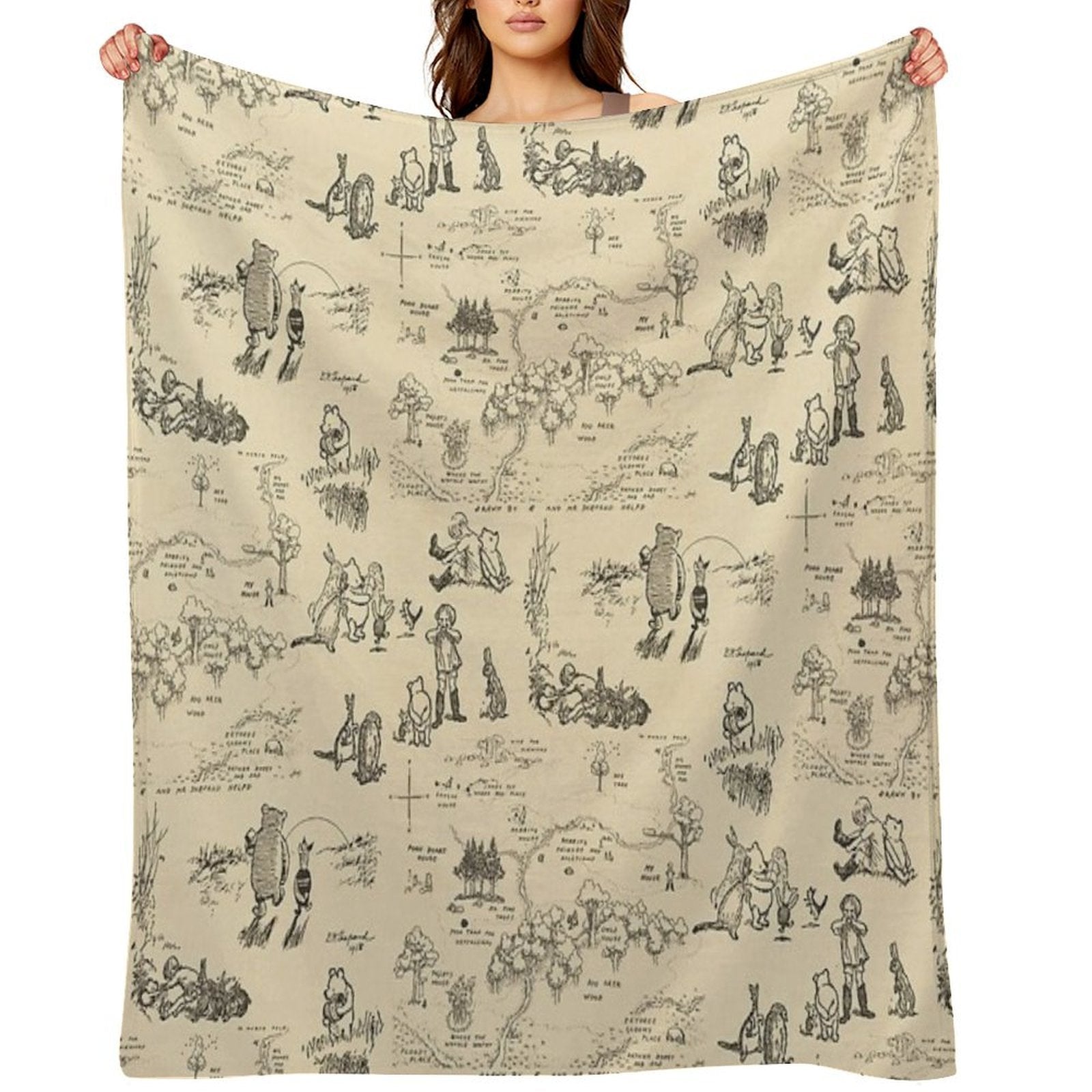 100 Aker Wood (Cream) Throw Blanket