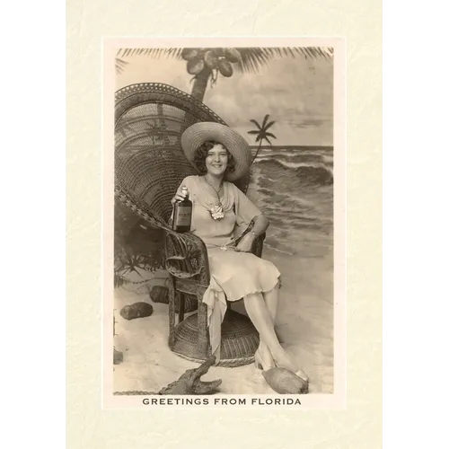 Vintage Lined Notebook Greetings from Florida, Woman in Chair with Gator - Paperback