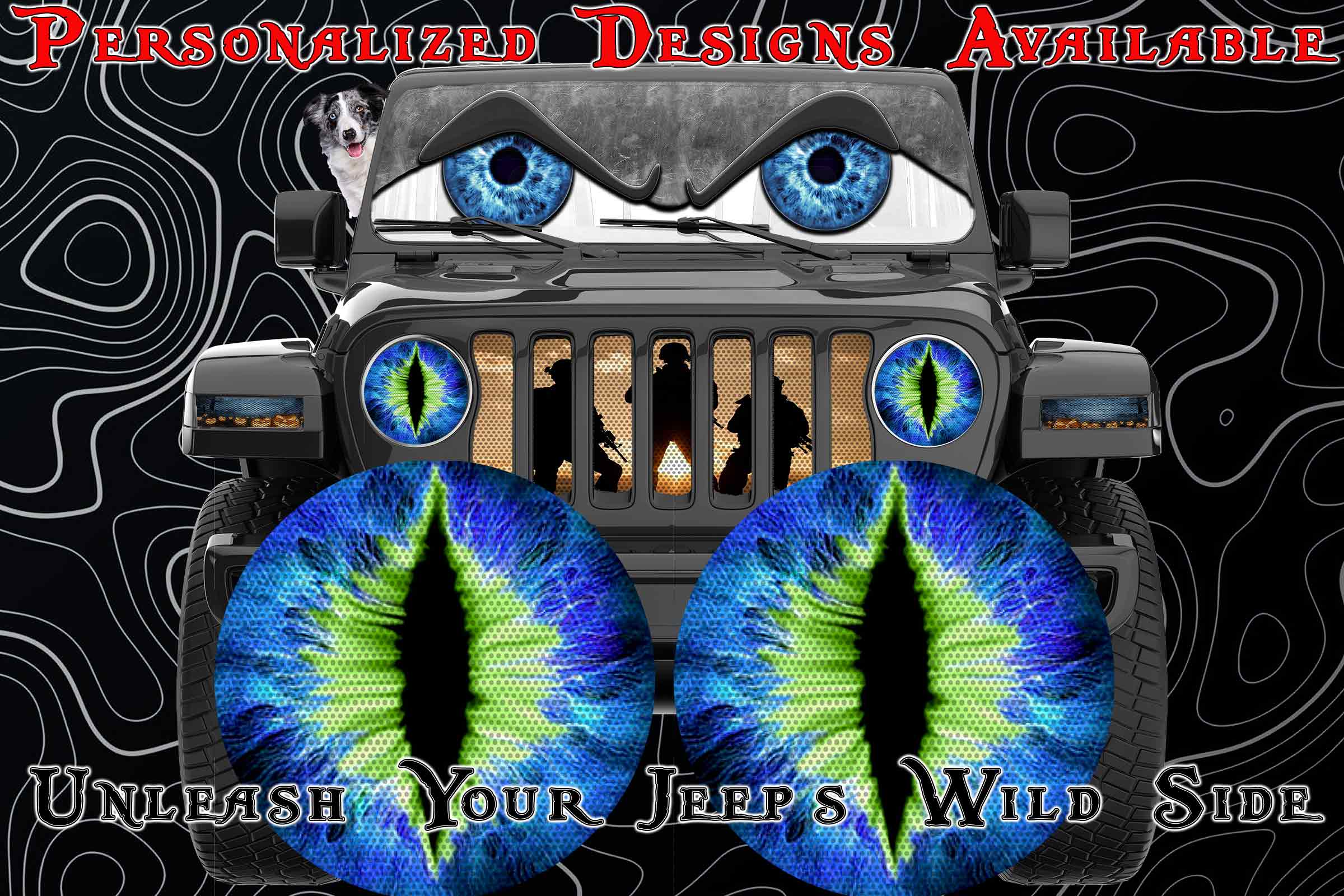 Blue green round headlight decals