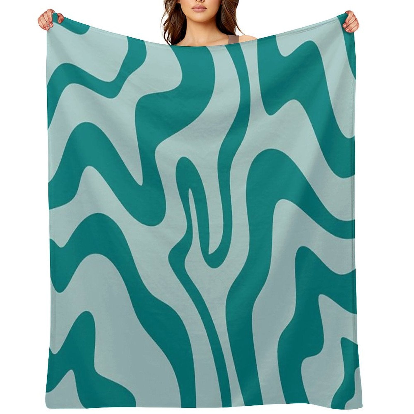 Aesthetic Modern Teal Swirl, Retro Abstract Vibes Throw Blanket