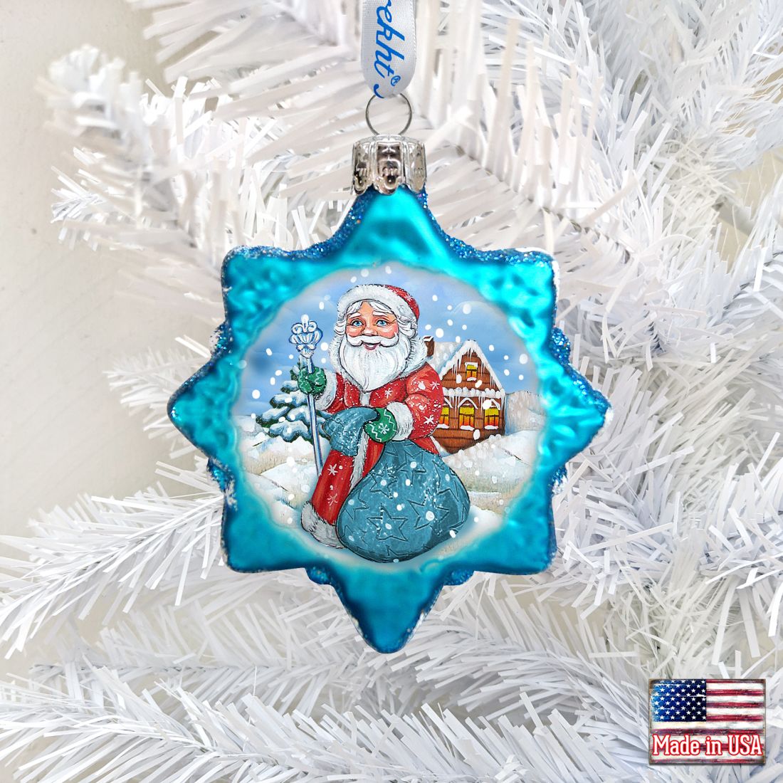 Santa With Blue Bag Mercury Glass Ornament by G. DeBrekht - Christmas Santa Snowman Decor - 777385